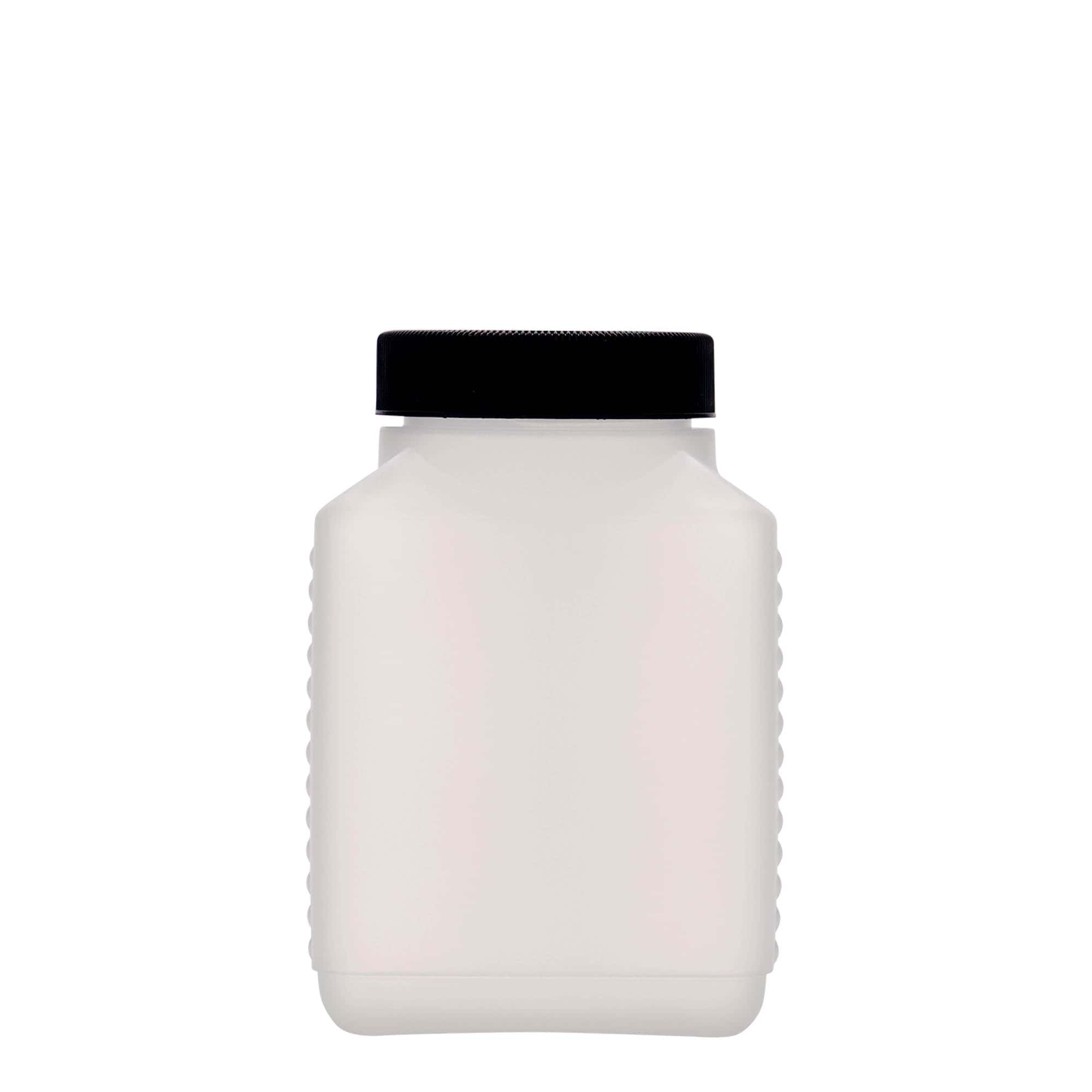 500 ml wide neck bottle, rectangular, HDPE plastic, natural, closure: DIN 60 EPE