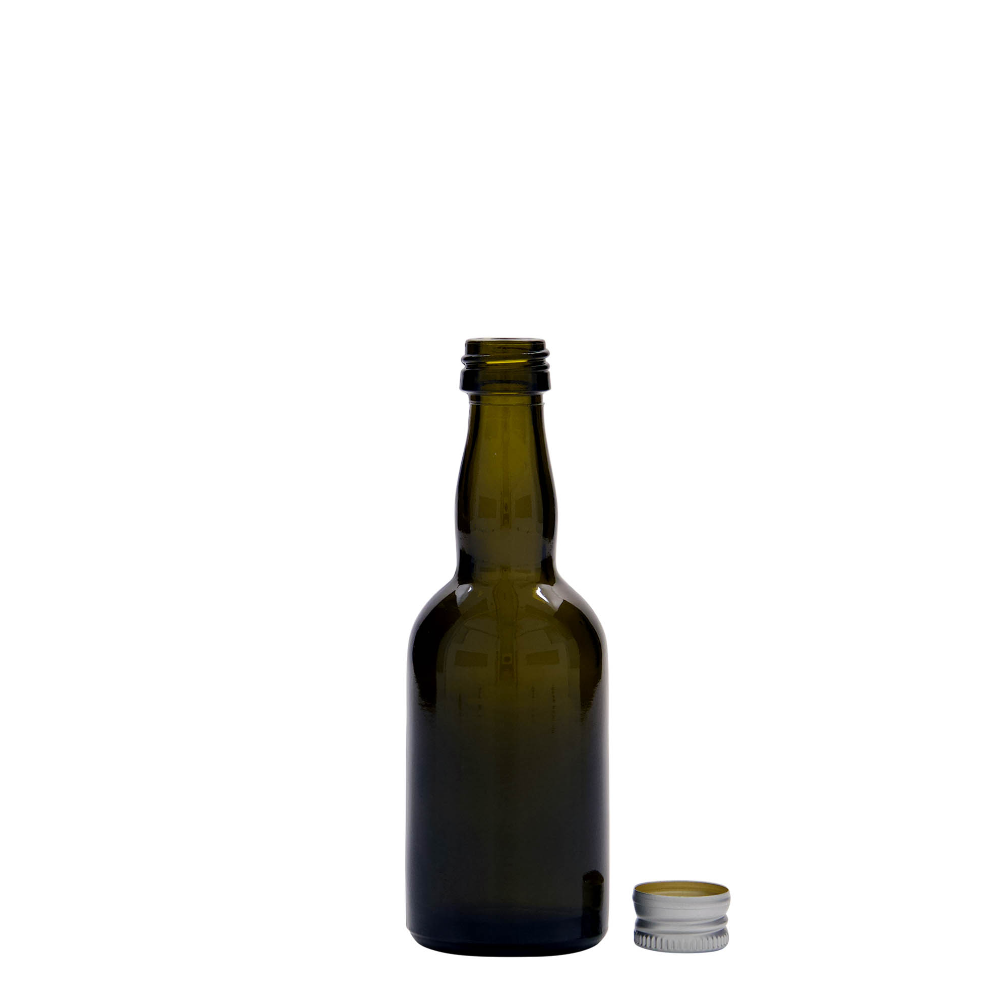 50 ml glass bottle 'Proba', antique green, opening: PP 18 50 ml glass bottle 'Proba', antique green, opening: PP 18