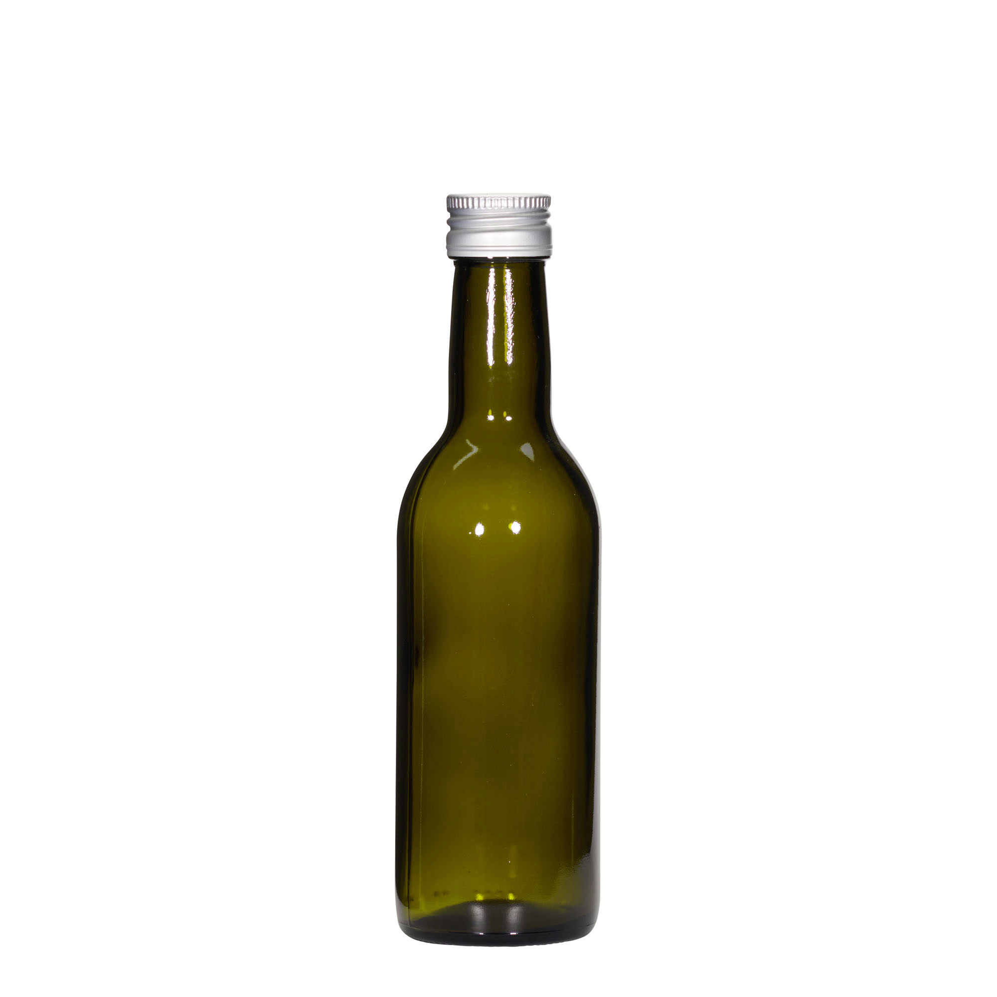 250 ml glass bottle 'Bordeaux', antique green, opening: PP 28
