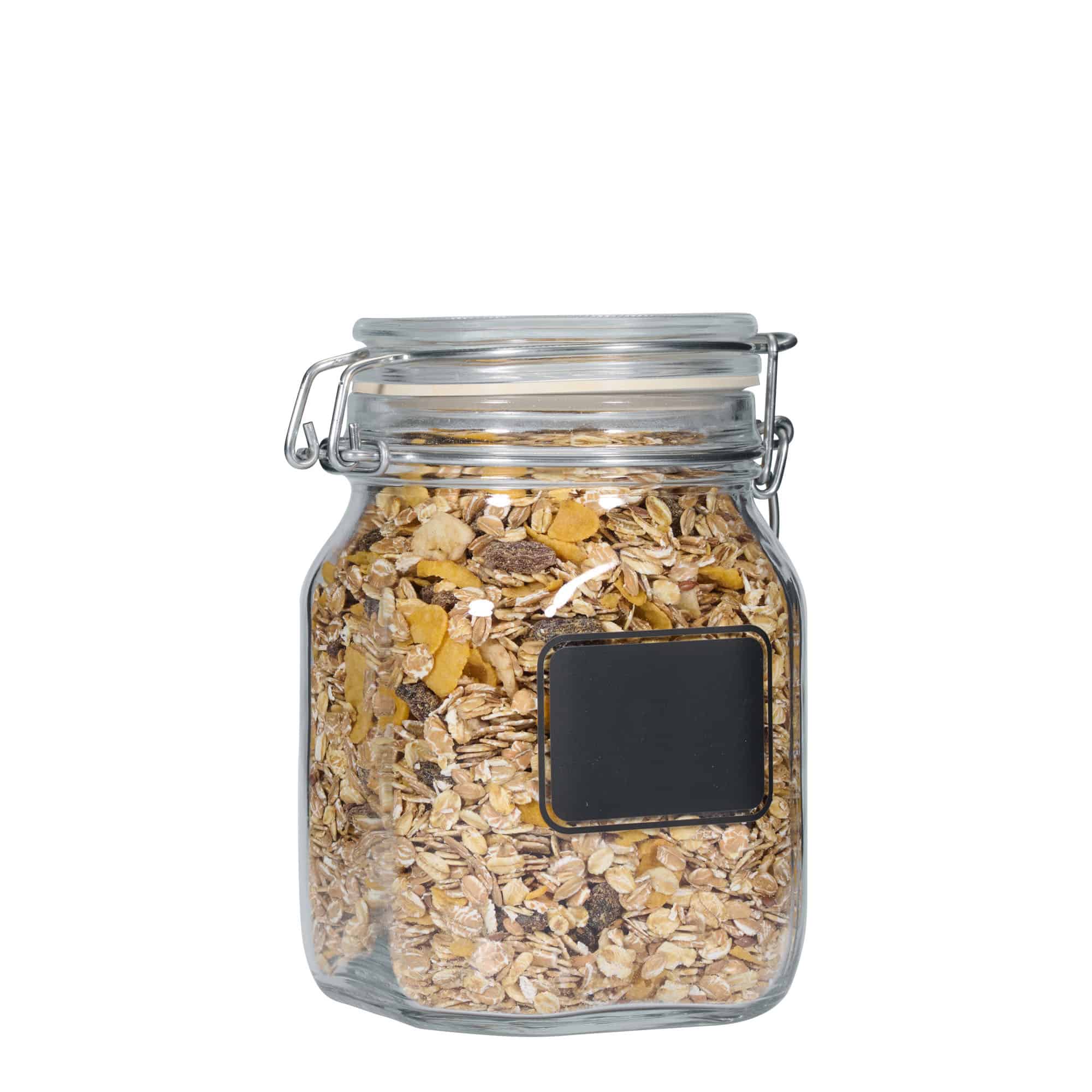 1,000 ml wire bail jar 'Fido', design: label area, square, opening: wire bail closure