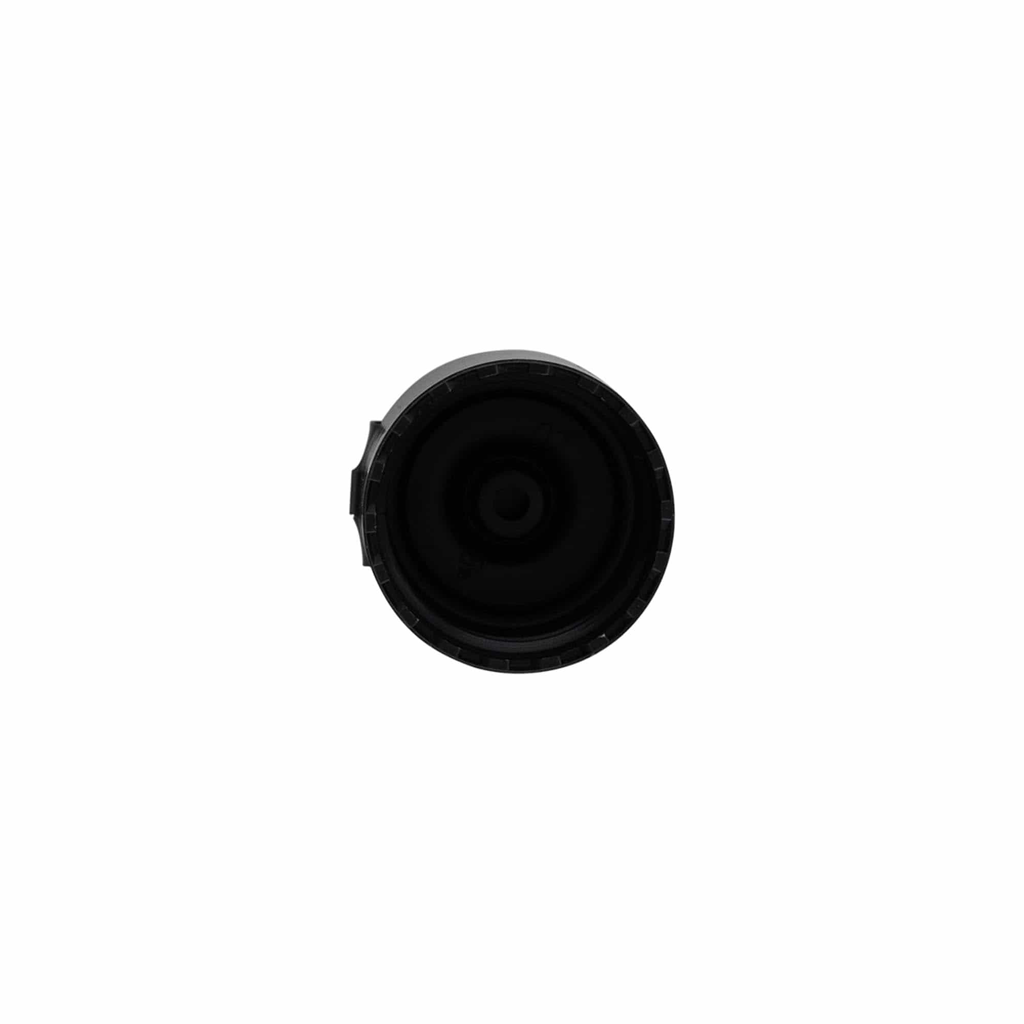 Screw cap with hinged flap, PP plastic, black, for opening: 24/410