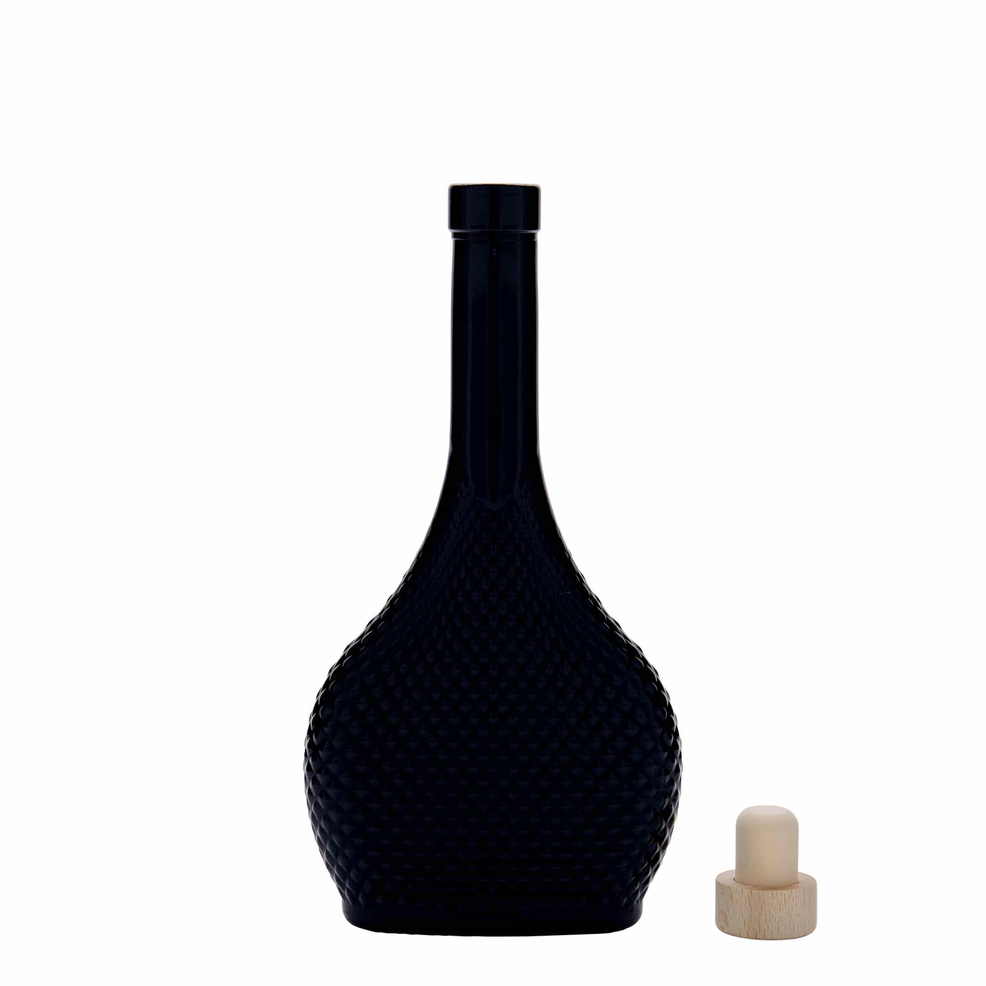 200 ml glass bottle 'Contessa Diamante', oval, black, closure: cork