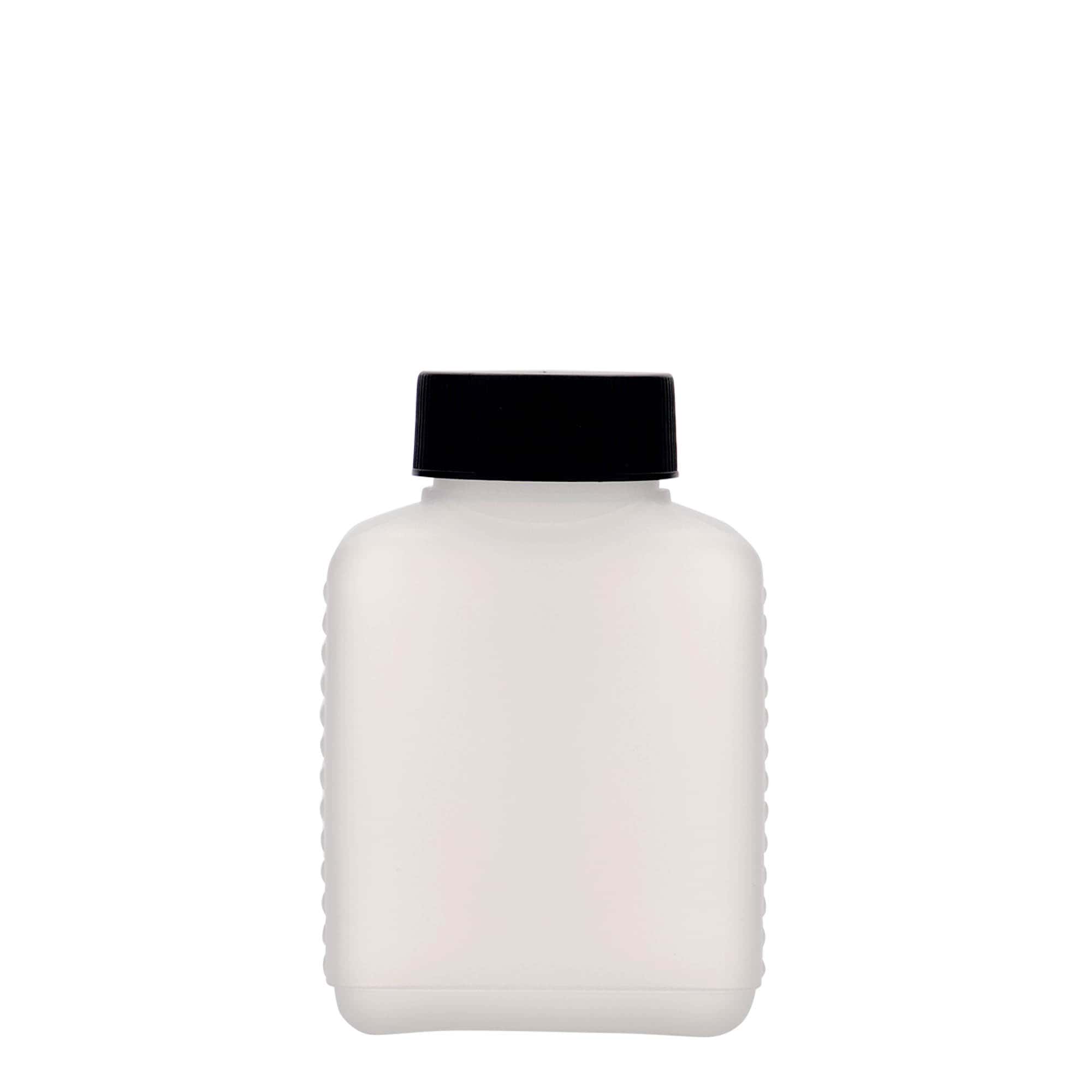 250 ml wide-neck bottle, rectangular, HDPE plastic, natural, opening: DIN 40 EPE 250 ml wide-neck bottle, rectangular, HDPE plastic, natural, opening: DIN 40 EPE