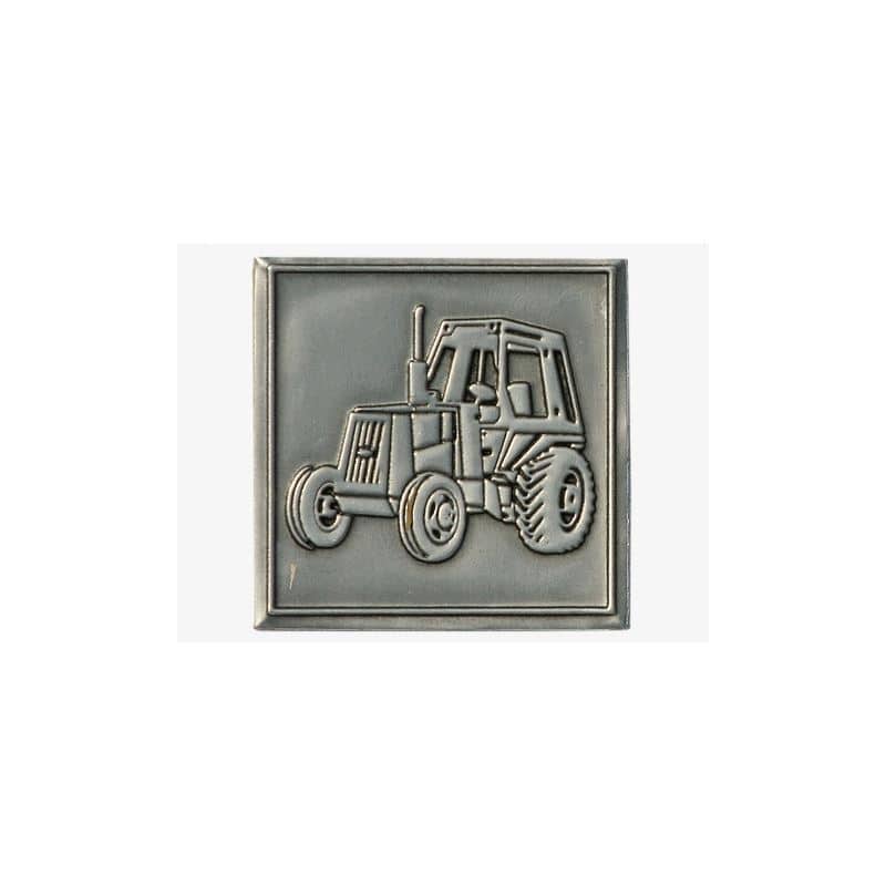 Pewter tag 'Tractor', square, metal, silver