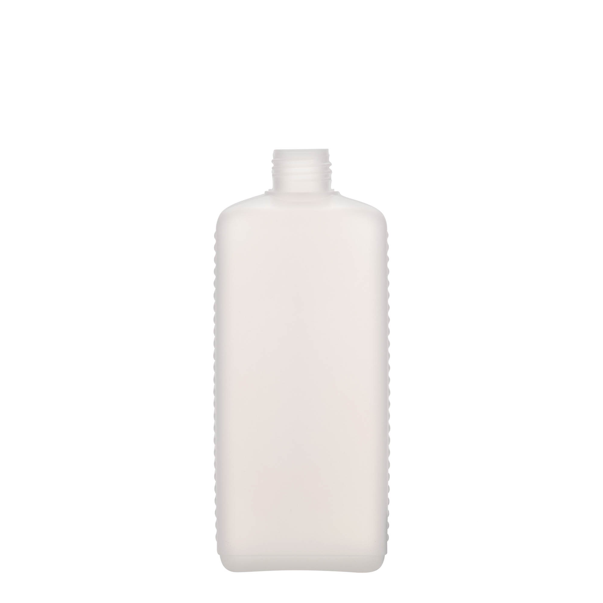500 ml canister bottle, rectangular, HDPE plastic, natural, opening: DIN 25 EPE