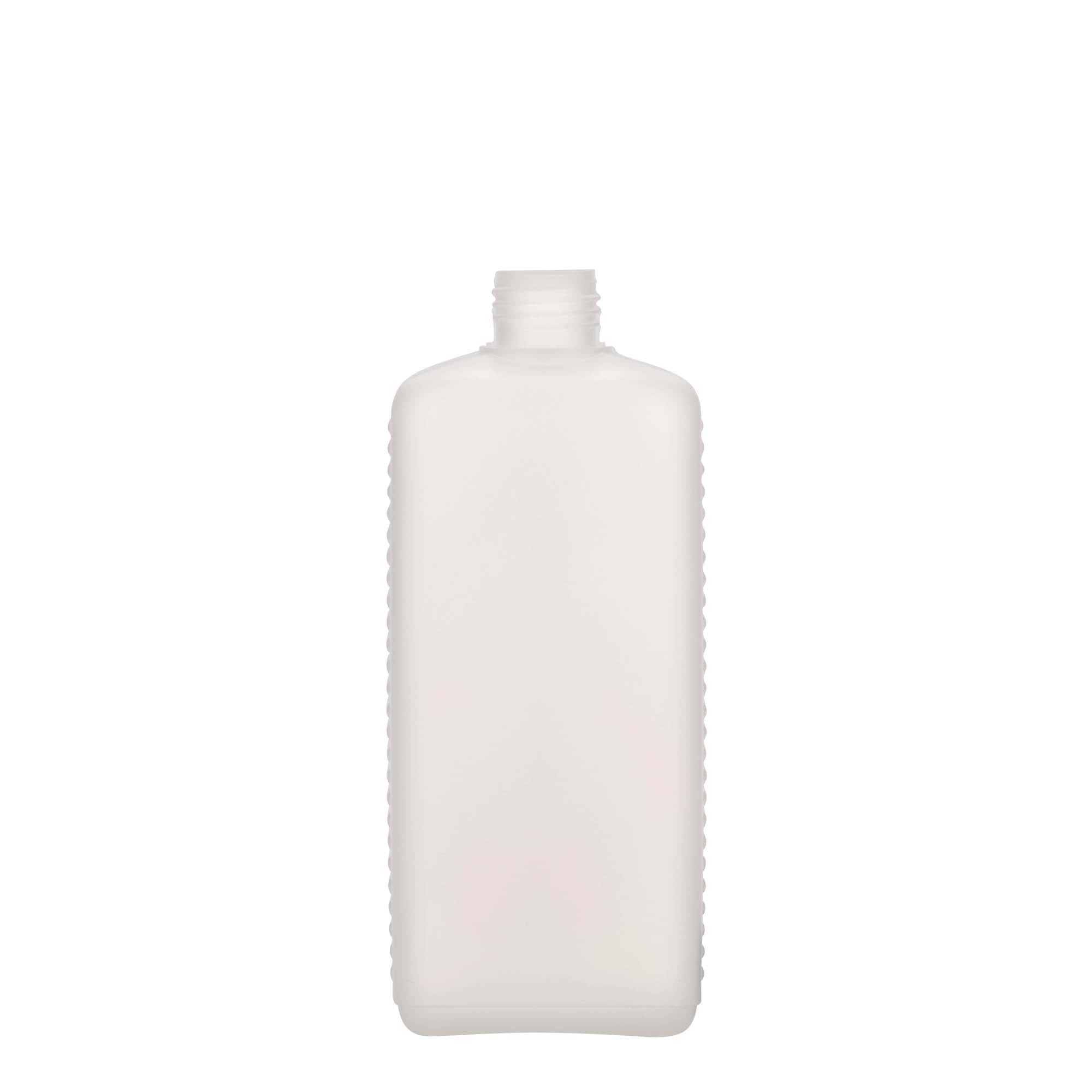 500 ml canister bottle, rectangular, HDPE plastic, natural, opening: DIN 25 EPE
