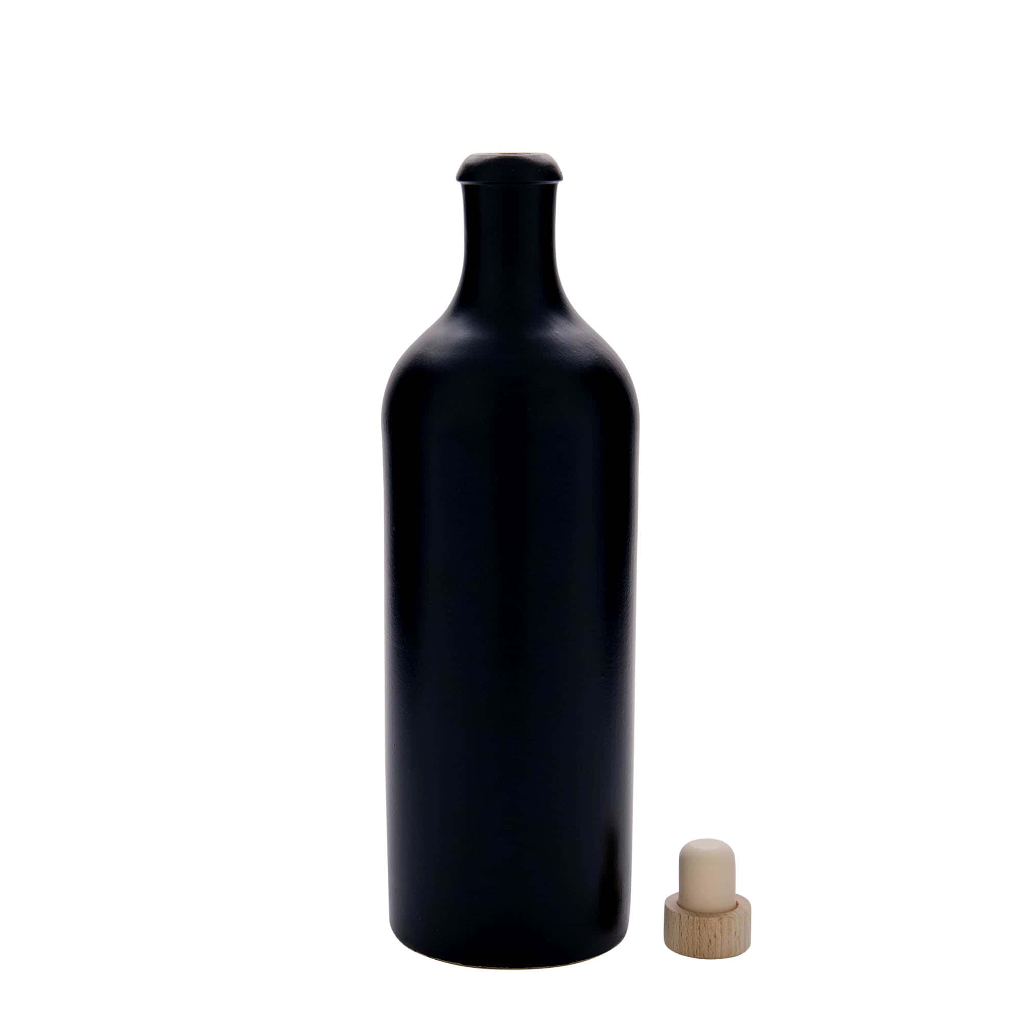 750 ml earthen jug, stoneware, black, closure: cork