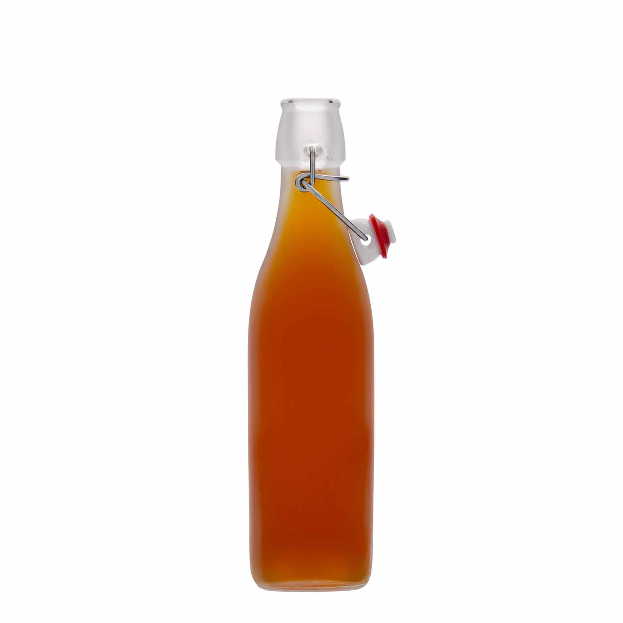500 ml glass bottle 'Swing', square, white, closure: swing top