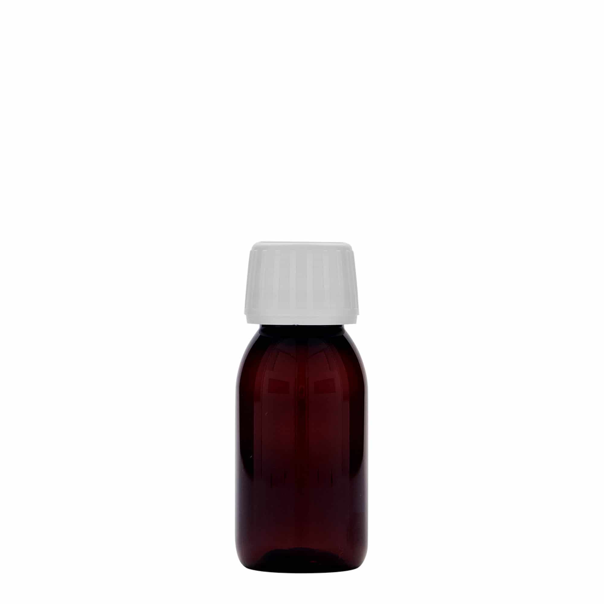 60 ml PET medicine bottle, brown, plastic, closure: PP 28