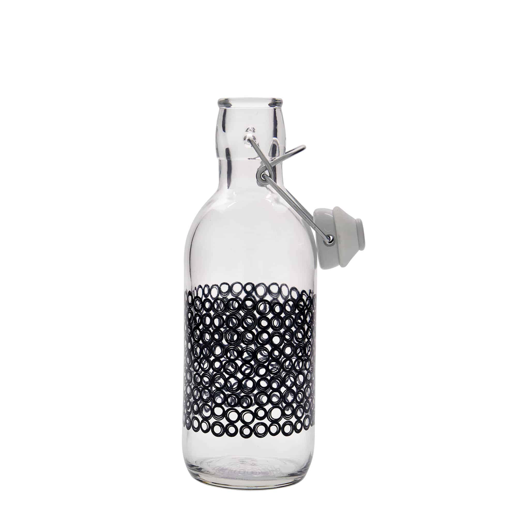 500 ml glass bottle ‘Emilia’, design: Circola nero, opening: swing top closure