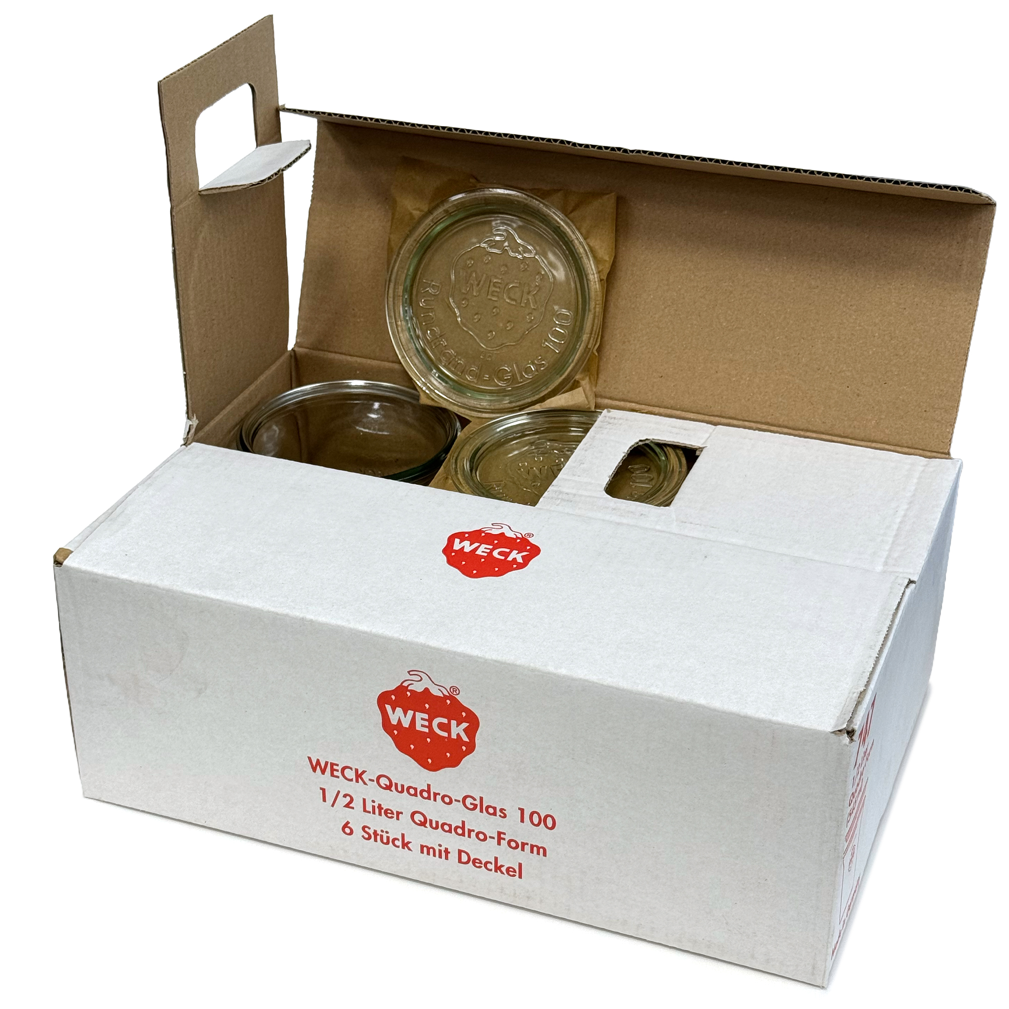 6x 545 ml WECK Quadro jar with glass lid RR 100