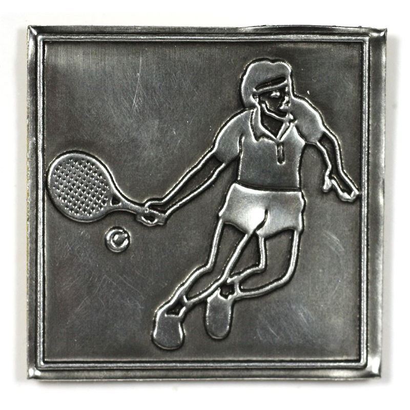 Tin label 'Tennis', square, metal, silver Tin label 'Tennis', square, metal, silver