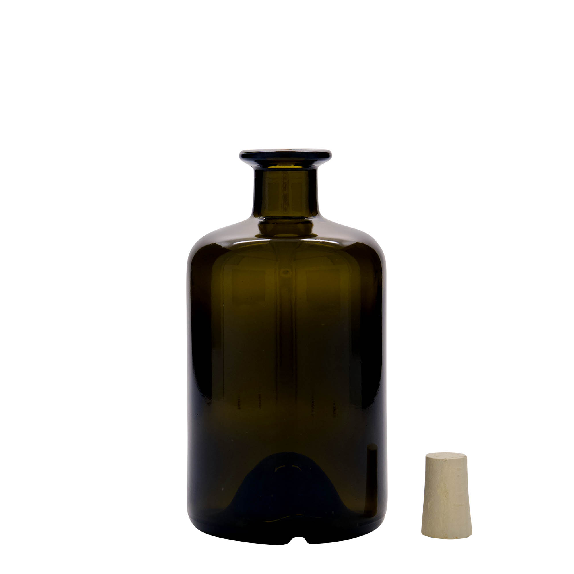 500 ml glass bottle apothecary, antique green, opening: cork