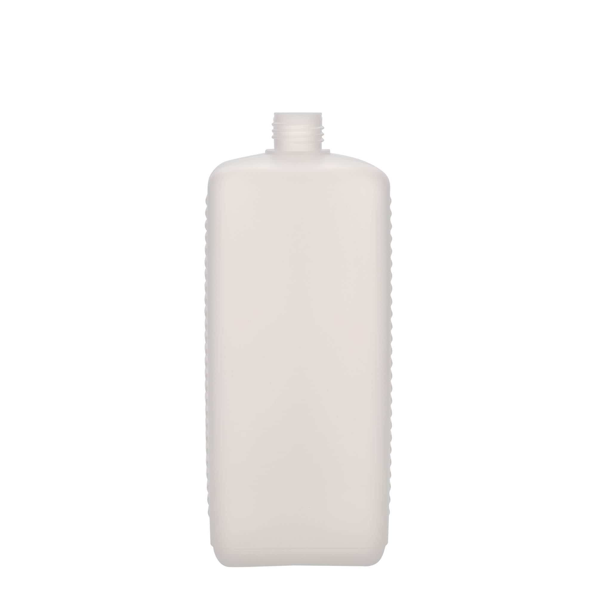 1,000 ml canister bottle, rectangular, HDPE plastic, natural, closure: DIN 25 EPE