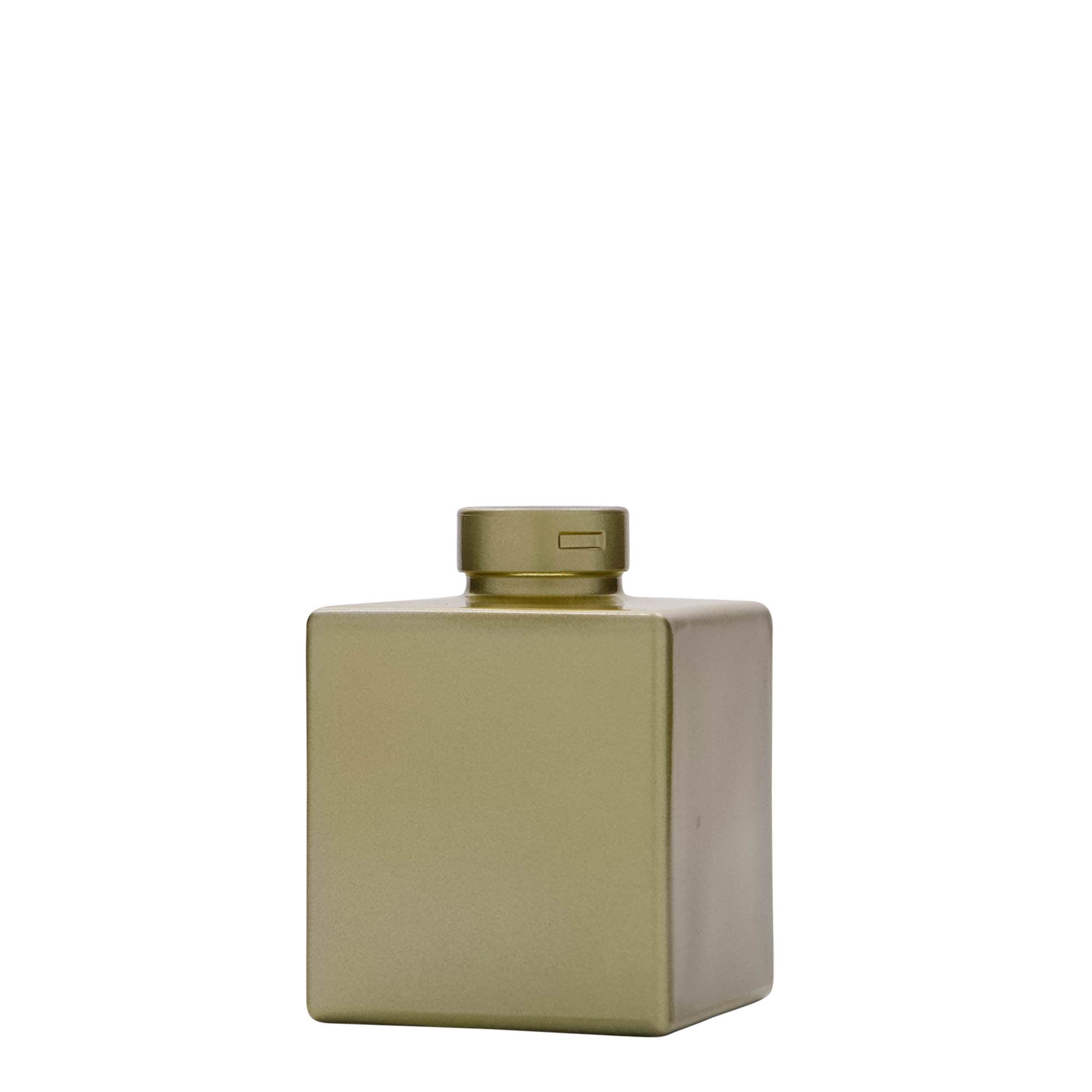 100 ml glass bottle 'Cube', square, gold, opening: cork