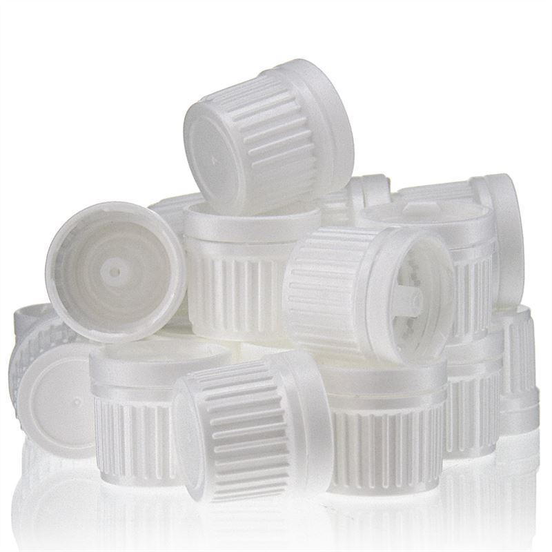 Screw cap with dropper insert, PE plastic, white, for opening: DIN 18