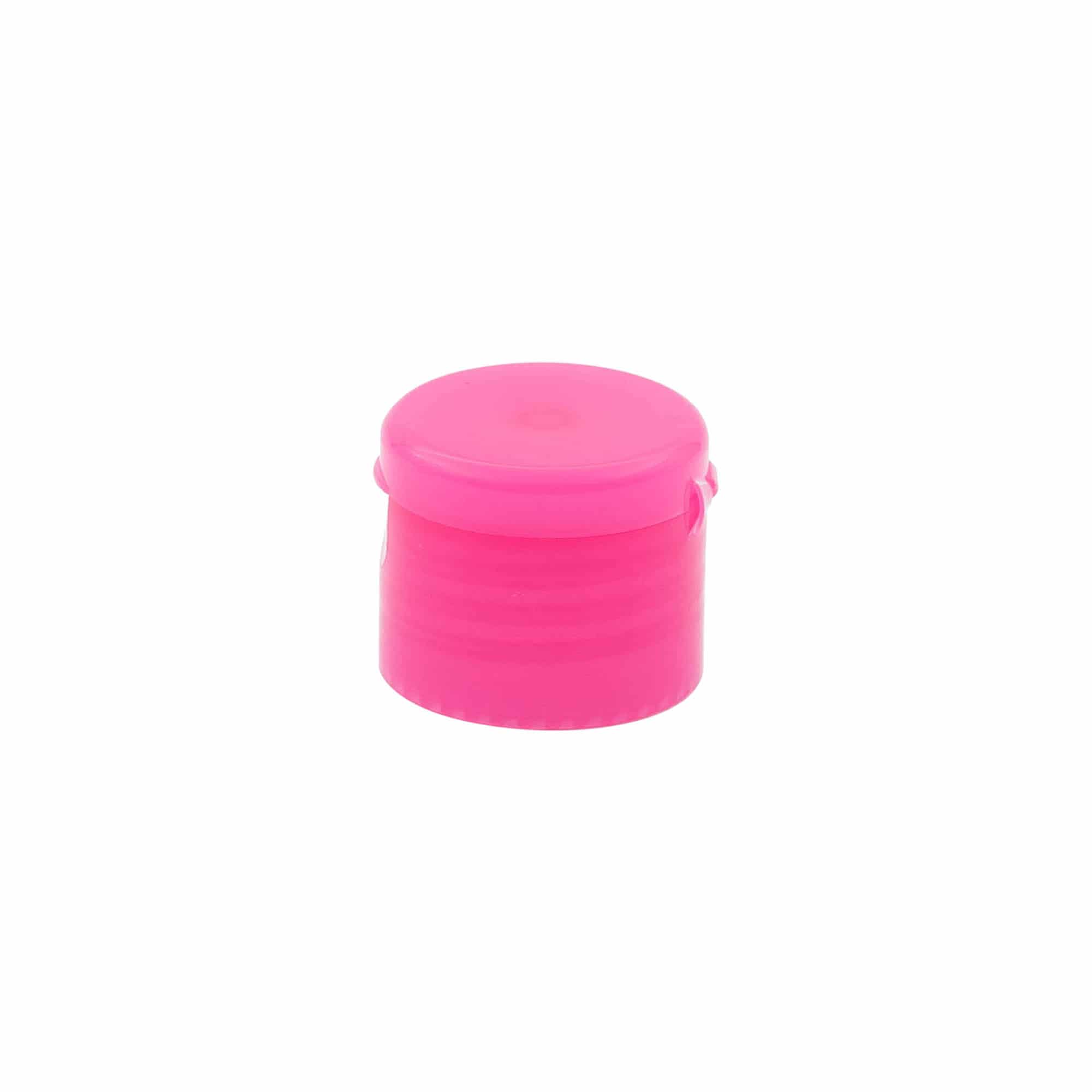 Screw cap with hinge, PP plastic, pink, for opening: 24/410