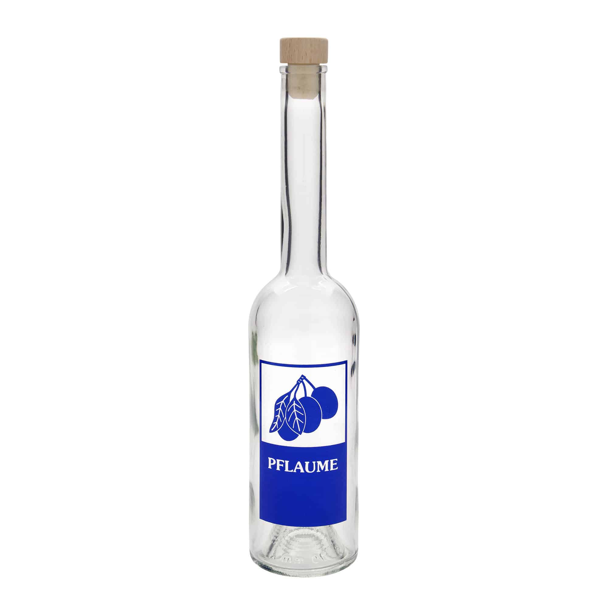 500 ml glass bottle 'Opera', motif: plum, opening: cork