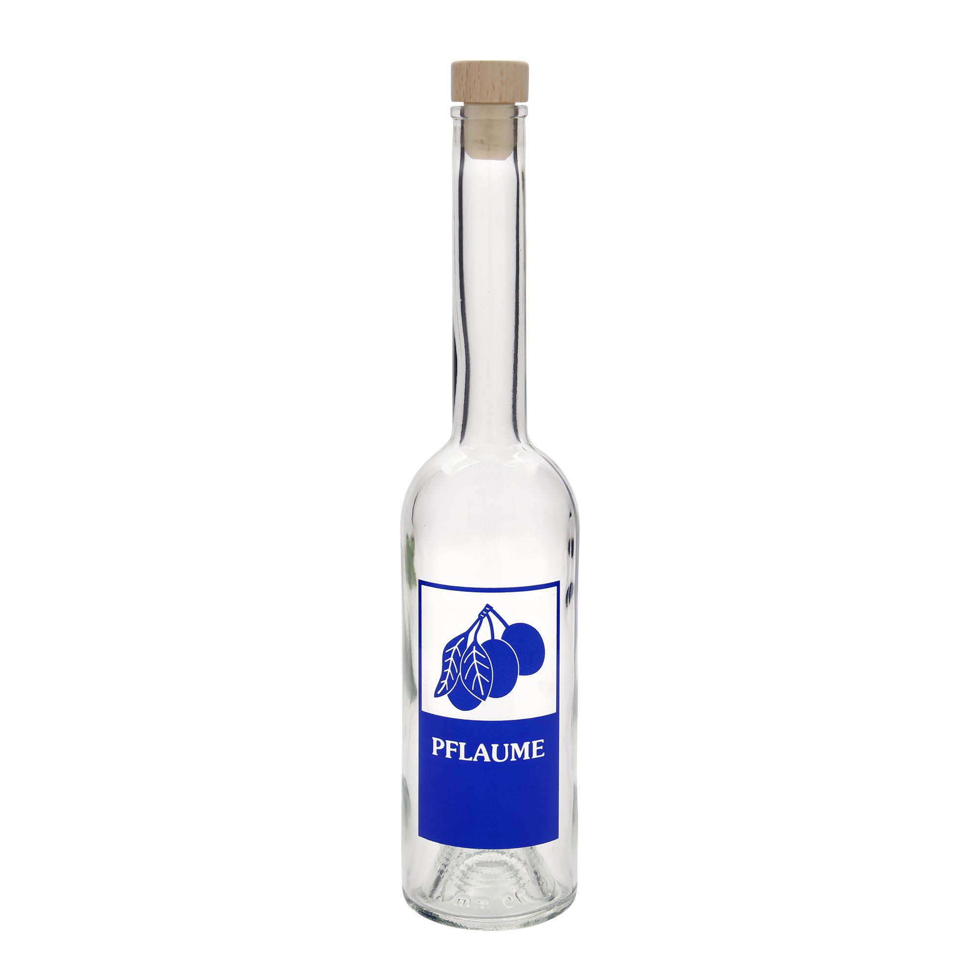 500 ml glass bottle ‘Opera’, motif: plum, opening: cork