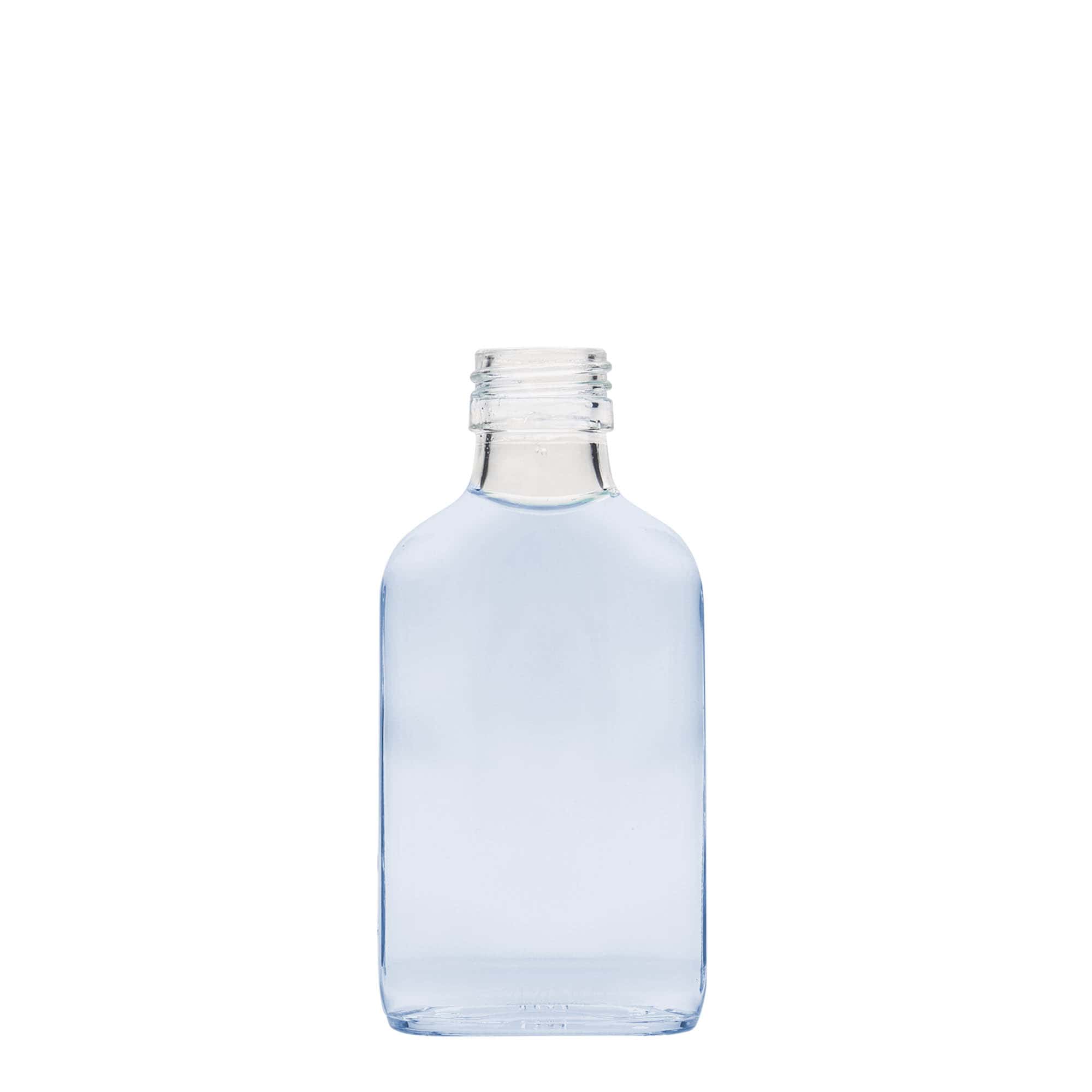 100 ml pocket bottle, rectangular, glass, opening: PP 28
