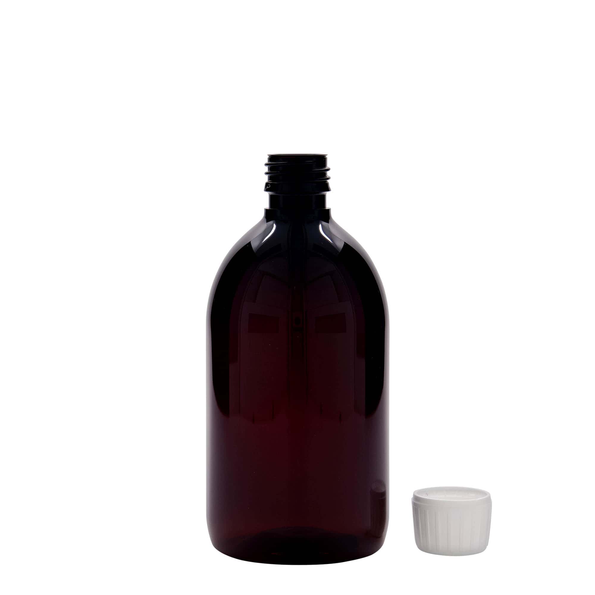 500 ml PET medicine bottle, brown, plastic, closure: PP 28