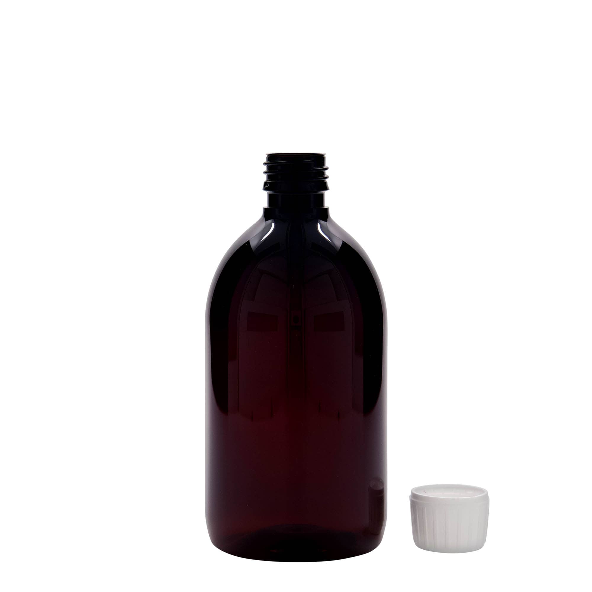 500 ml PET medical bottle, brown, plastic, opening: PP 28