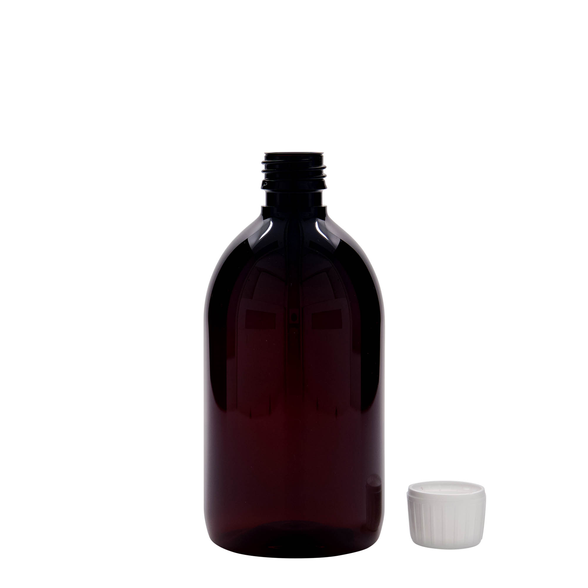 500 ml PET medical bottle, brown, plastic, opening: PP 28