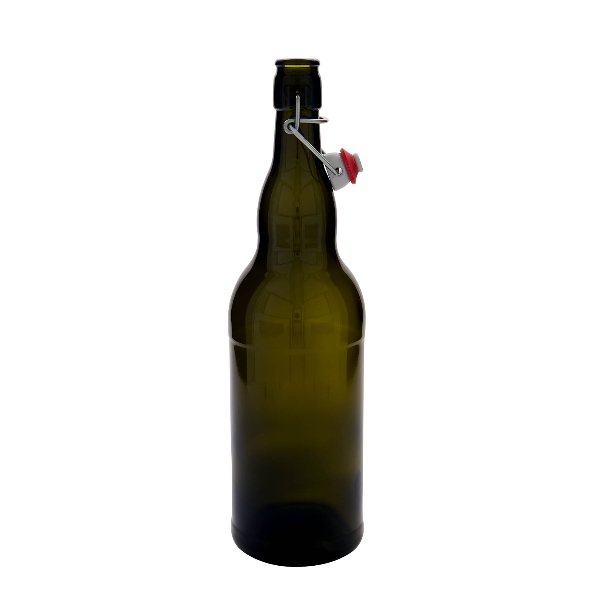 1,000 ml beer bottle Belgium, glass, antique green, mouth: swing top closure