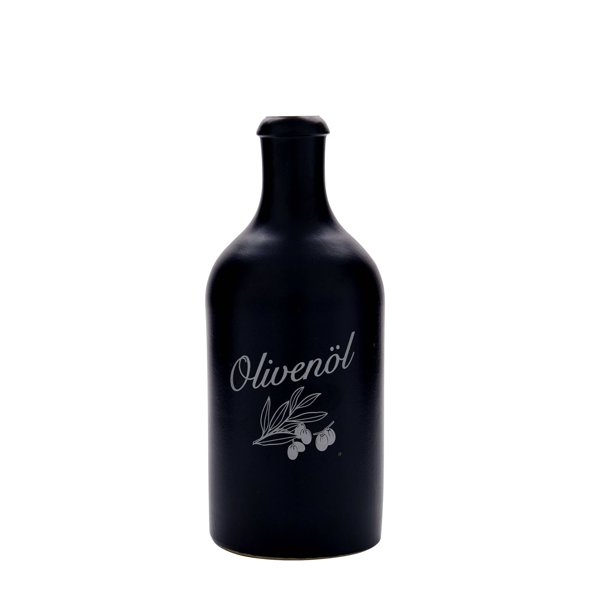 500 ml earthenware jug, motif: olive oil, stoneware, black, opening: cork
