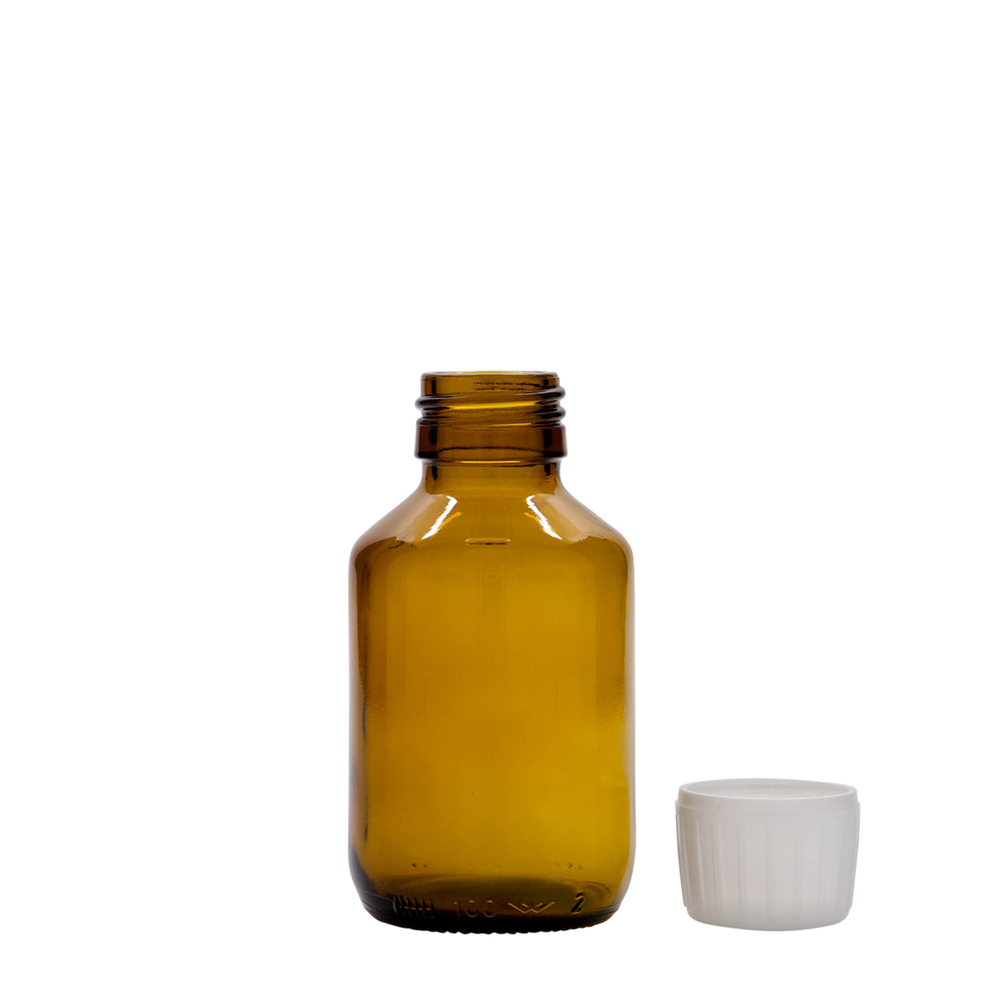 100 ml medical bottle, brown, glass, opening: PP 28 100 ml medical bottle, brown, glass, opening: PP 28