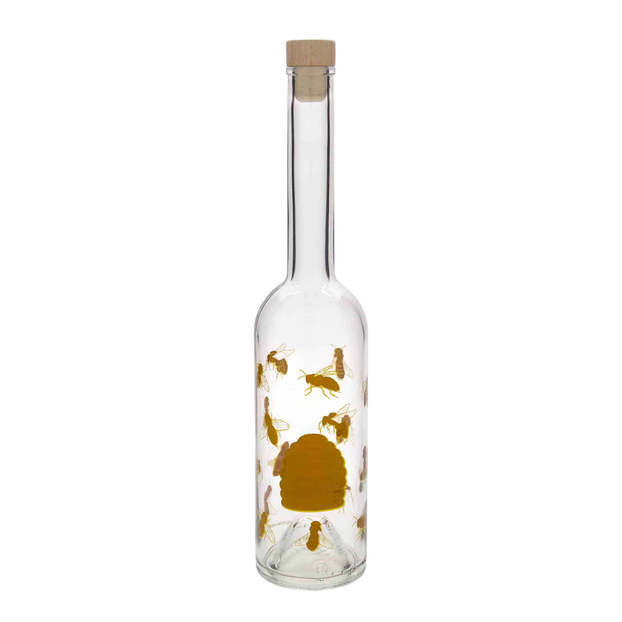 500 ml glass bottle 'Opera', motif: bees, opening: cork