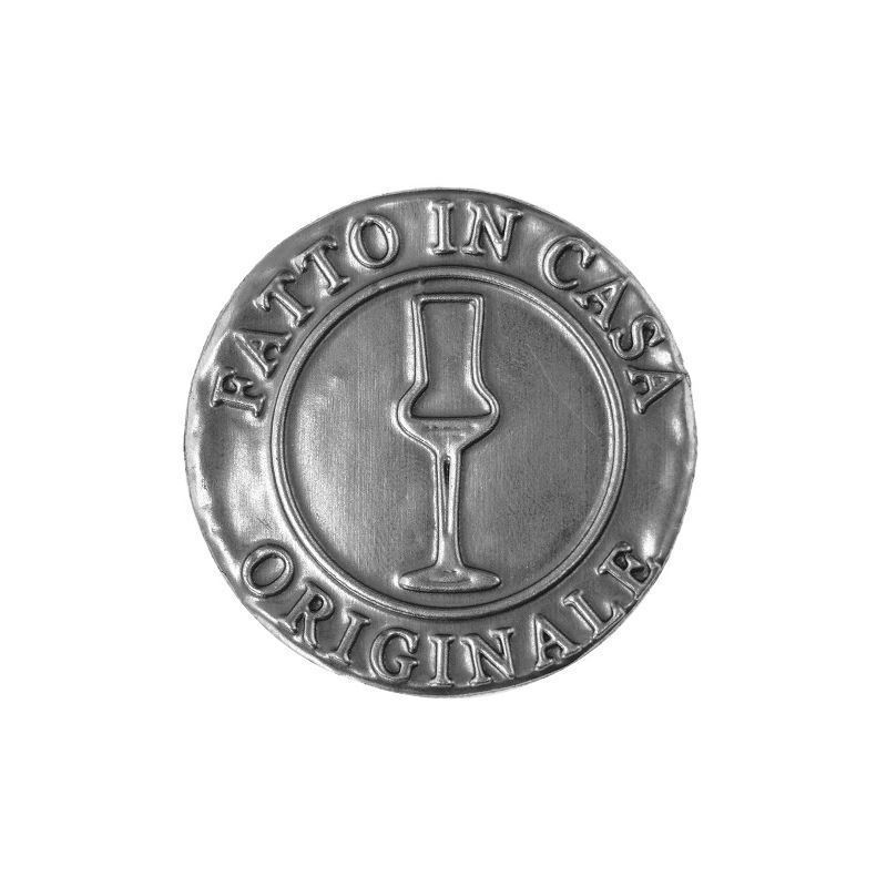 Tin label 'Fatto in Casa', round, metal, silver Tin label 'Fatto in Casa', round, metal, silver
