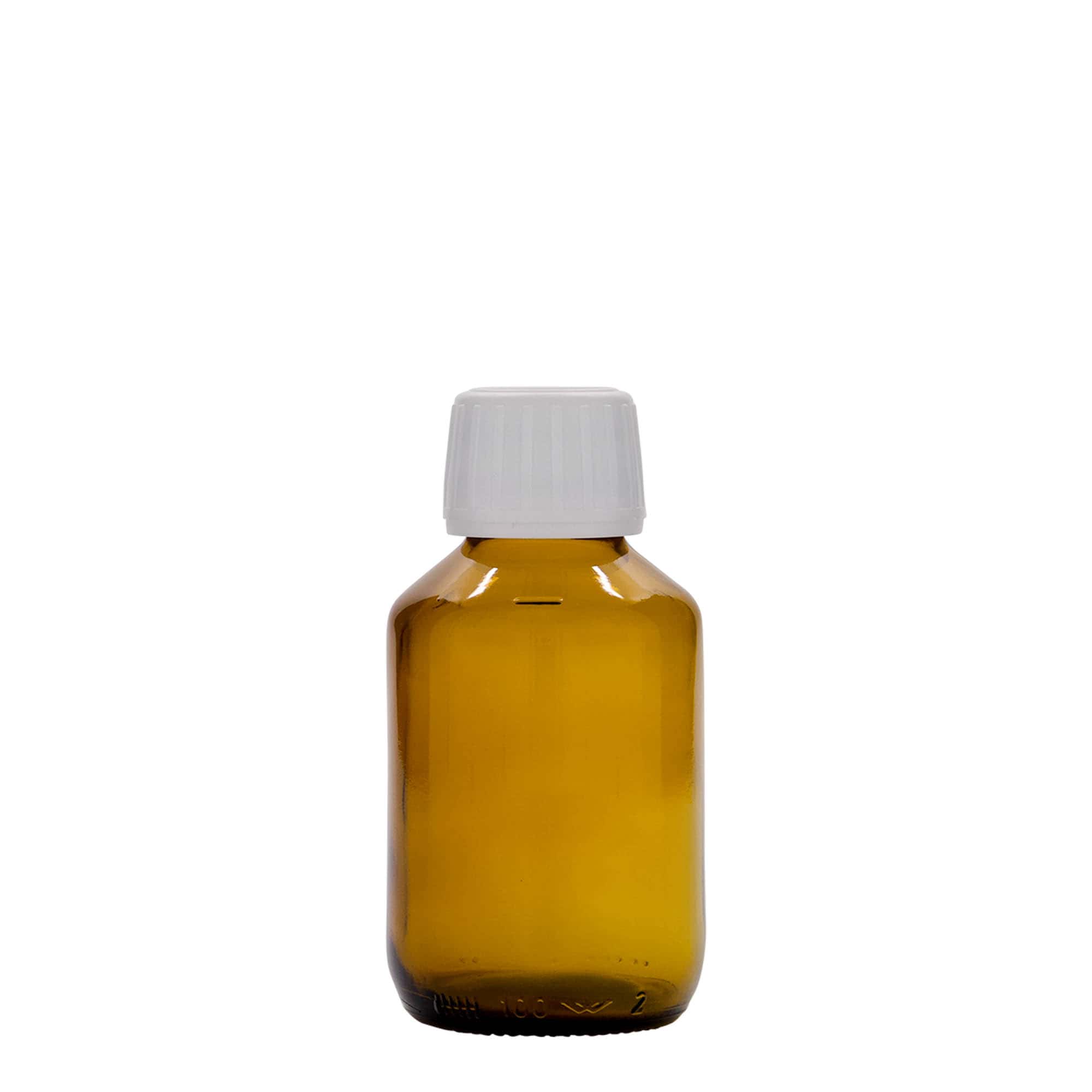 100 ml medical bottle, brown, glass, opening: PP 28