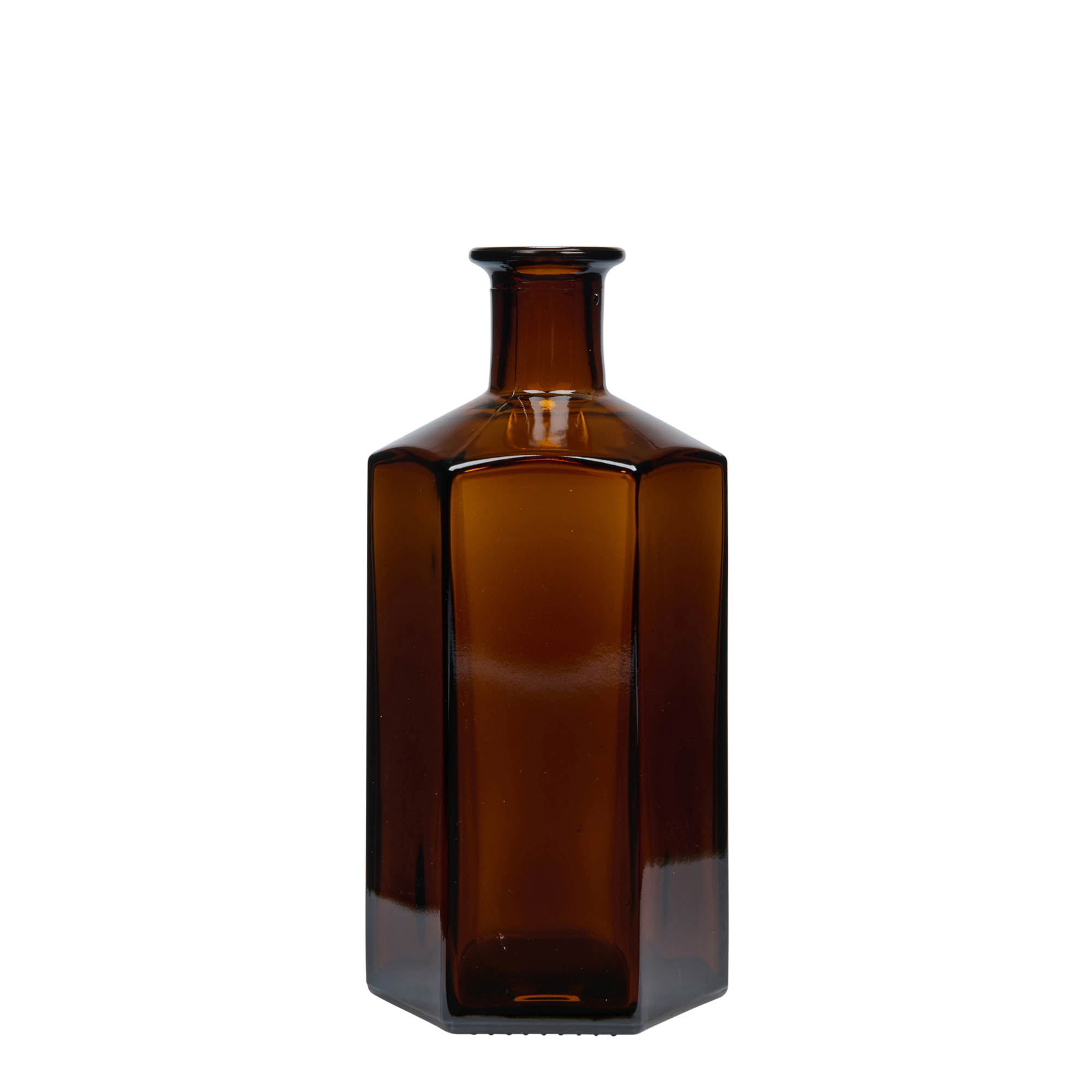 500 ml glass bottle apothecary 'Jimmy', hexagonal, brown, opening: cork 500 ml glass bottle apothecary 'Jimmy', hexagonal, brown, opening: cork