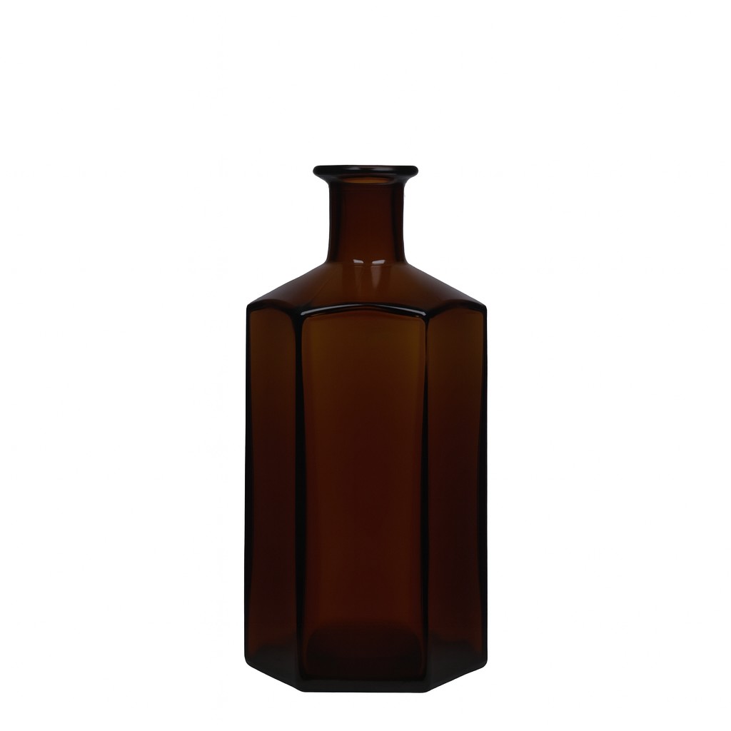 500 ml glass bottle apothecary 'Jimmy', hexagonal, brown, opening: cork