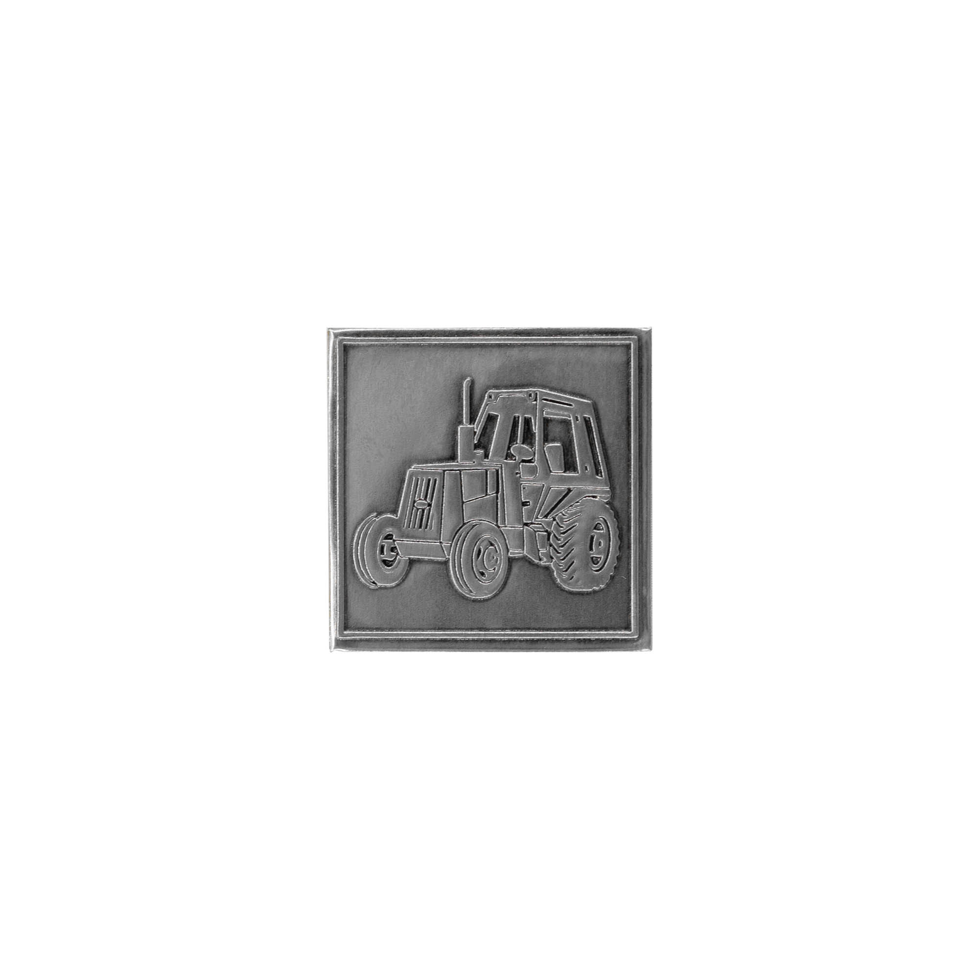 Tin label 'Tractor', square, metal, silver Tin label 'Tractor', square, metal, silver