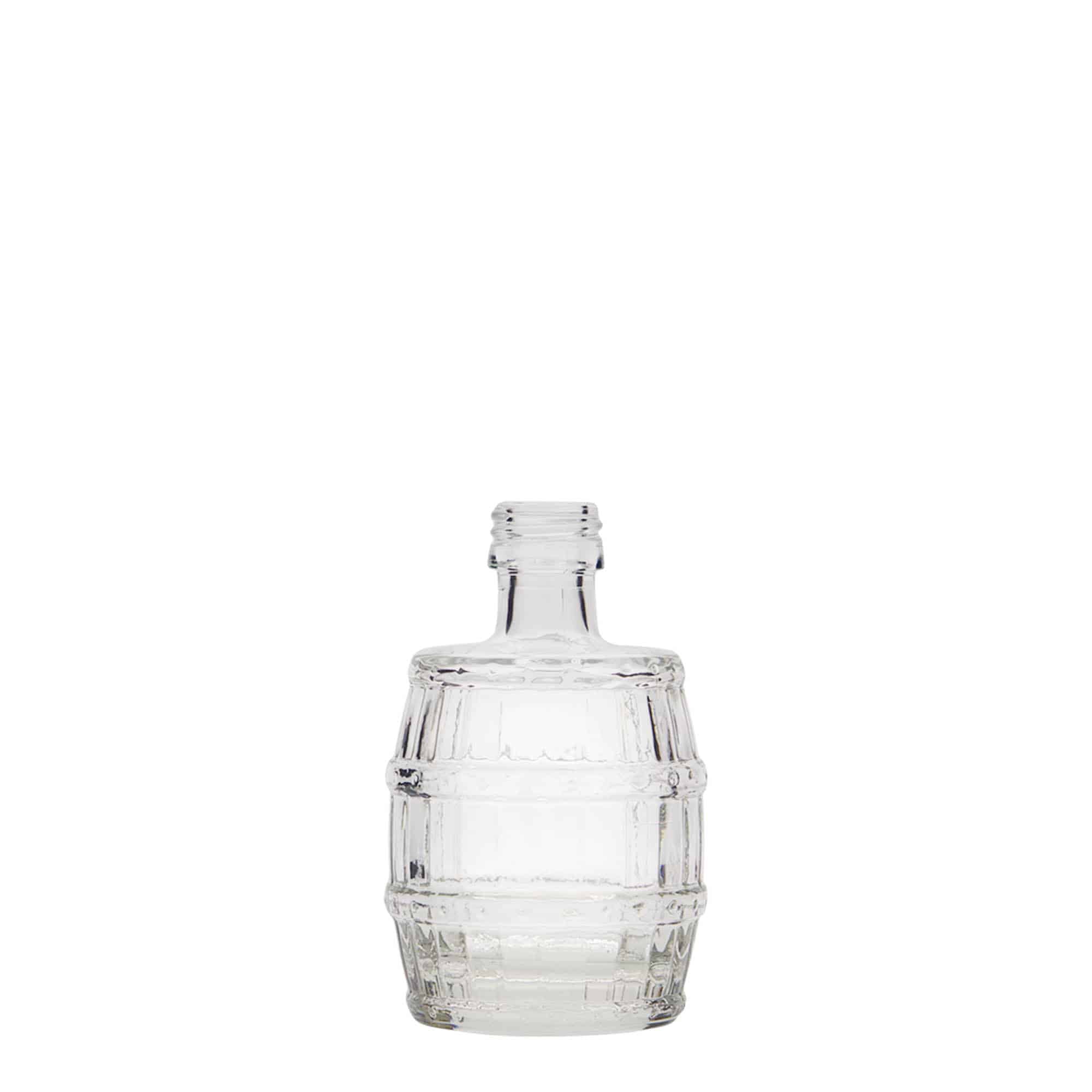 50 ml glass bottle 'barrel', opening: PP 18 50 ml glass bottle 'barrel', opening: PP 18