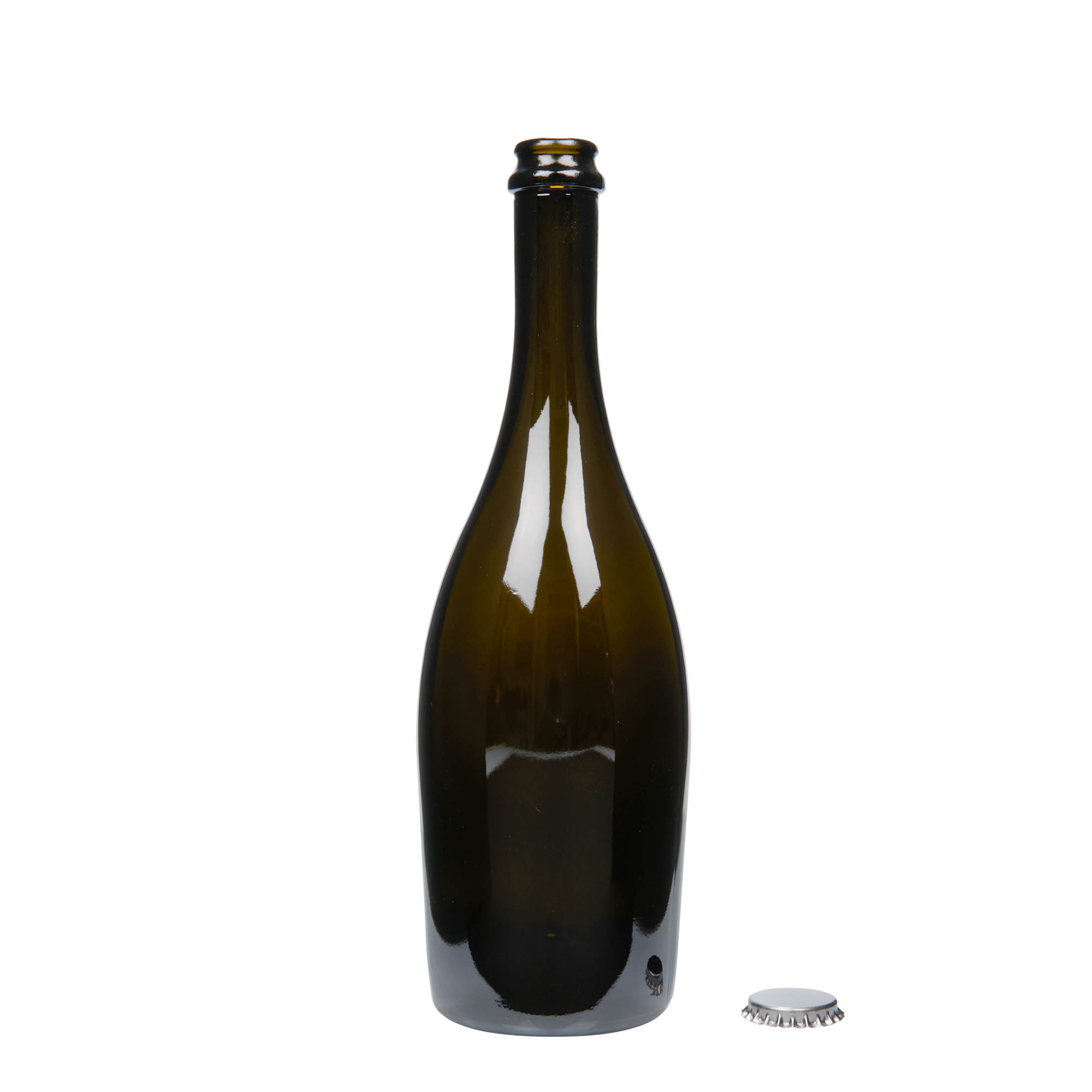 750 ml sparkling wine bottle 'Carmen', glass, antique green, opening: crown cap