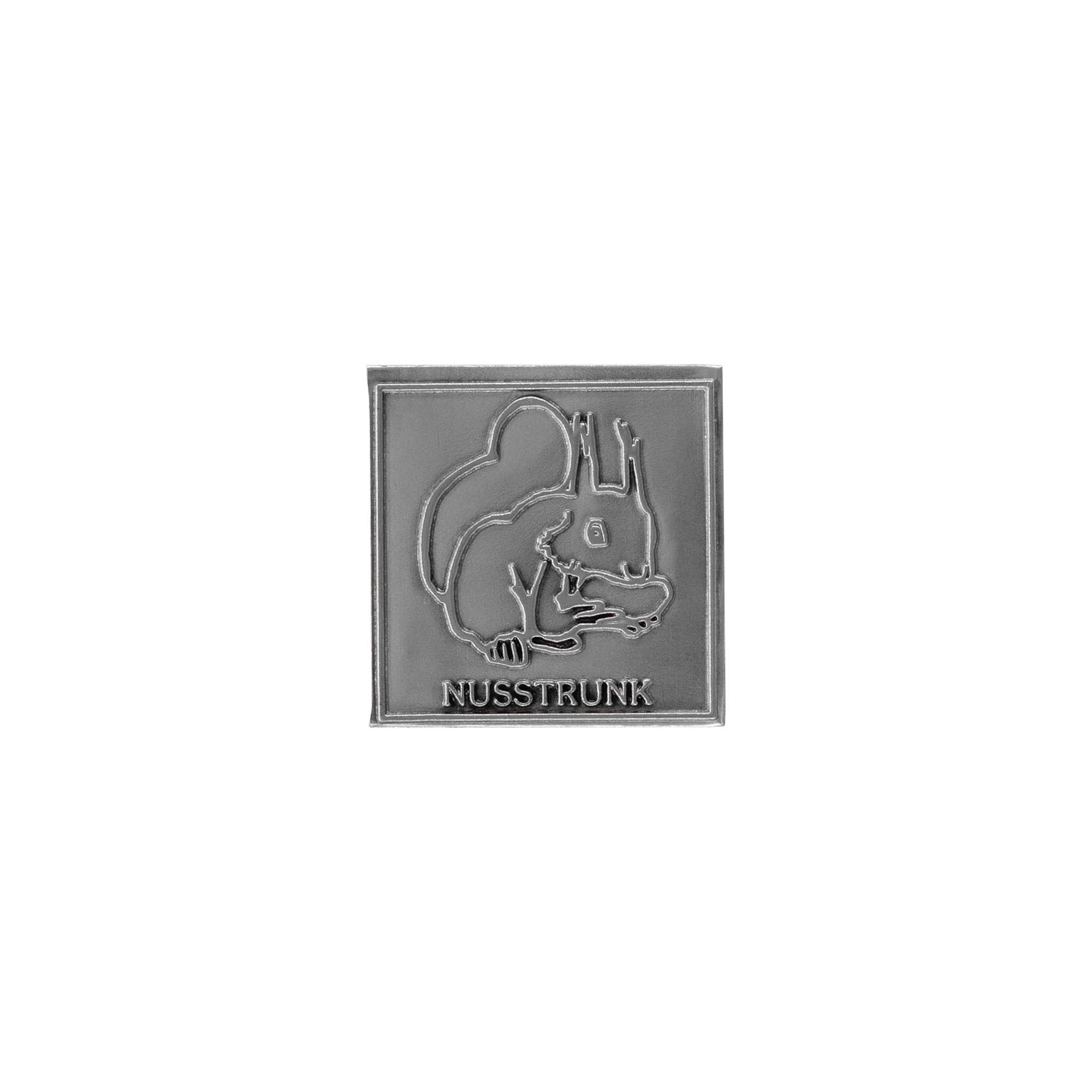 Tin label 'Nusstrunk', square, metal, silver Tin label 'Nusstrunk', square, metal, silver