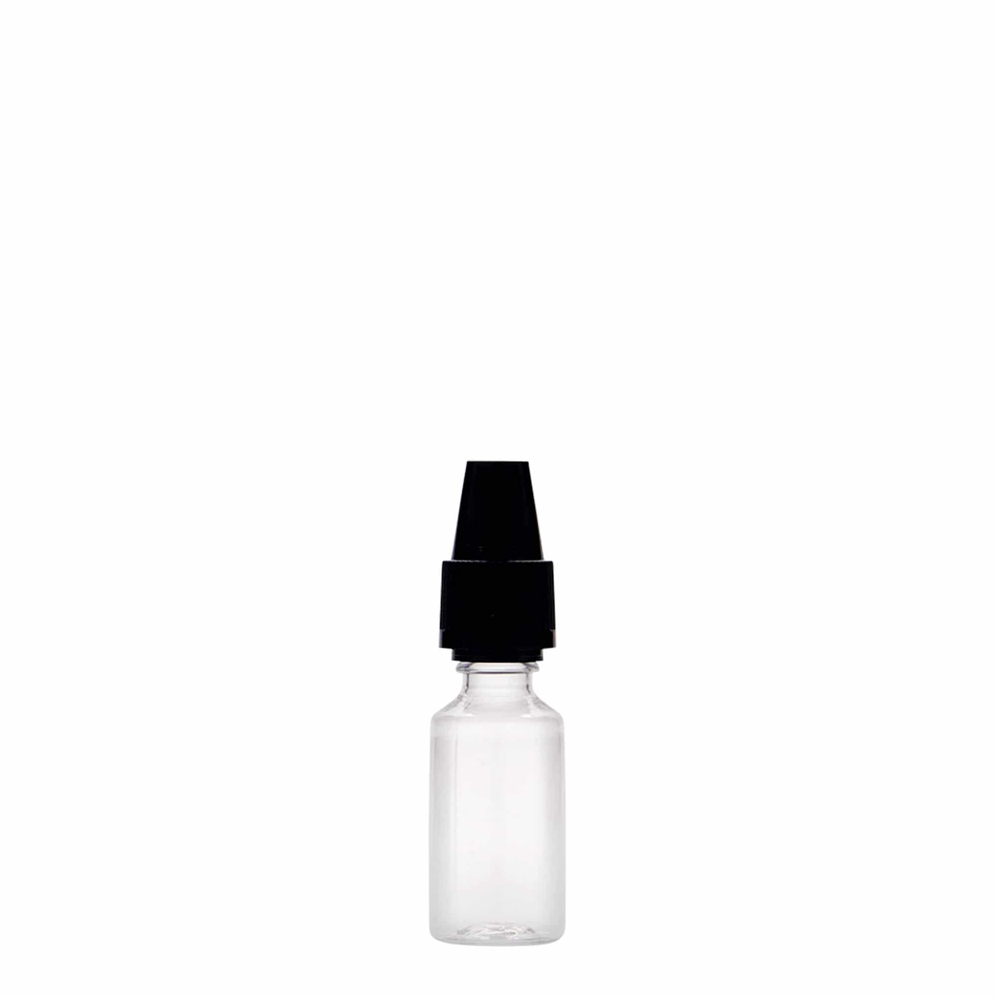 10 ml PET bottle 'E-Liquid' with quality and child safety, plastic, opening: screw cap