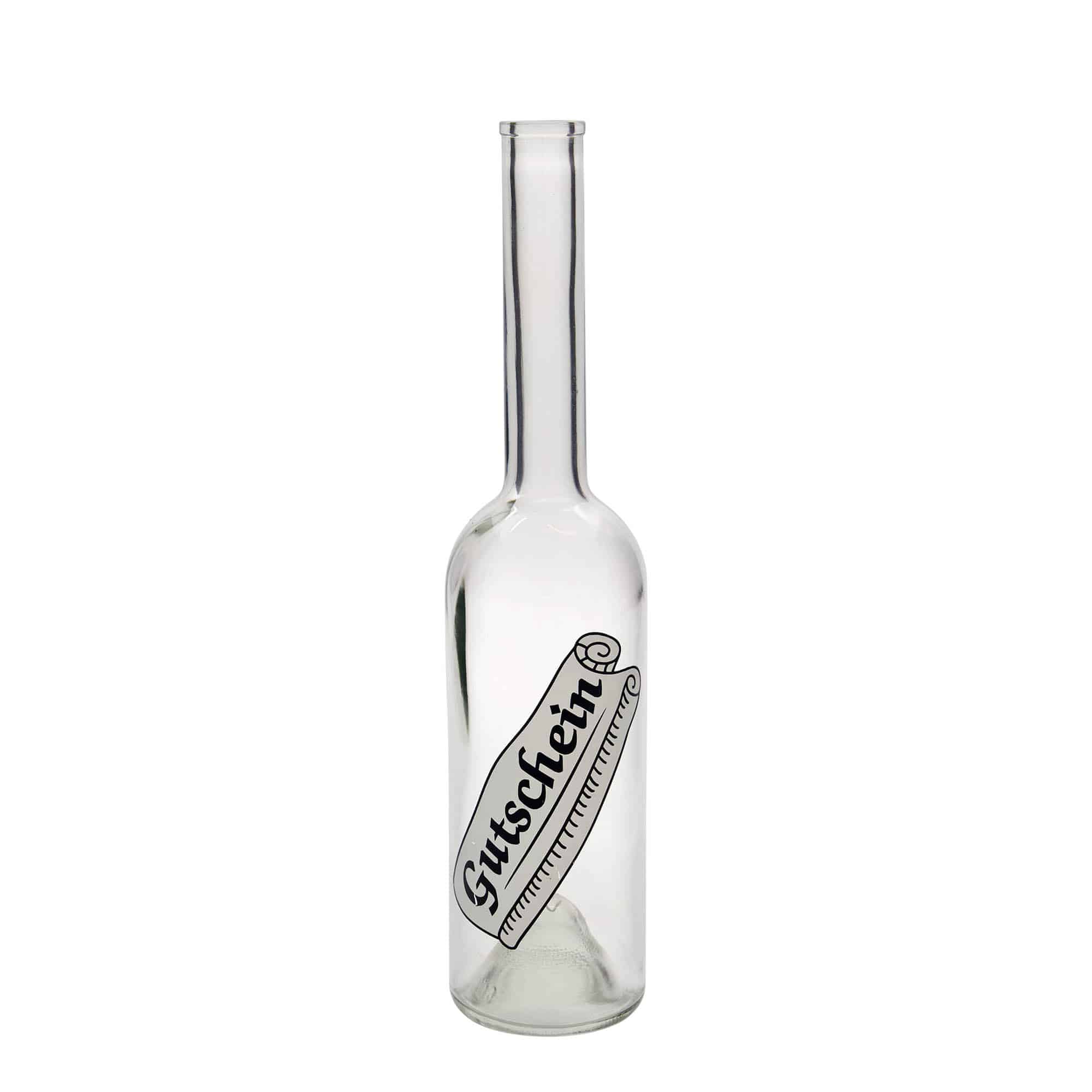 500 ml glass bottle 'Opera', design: voucher, opening: cork