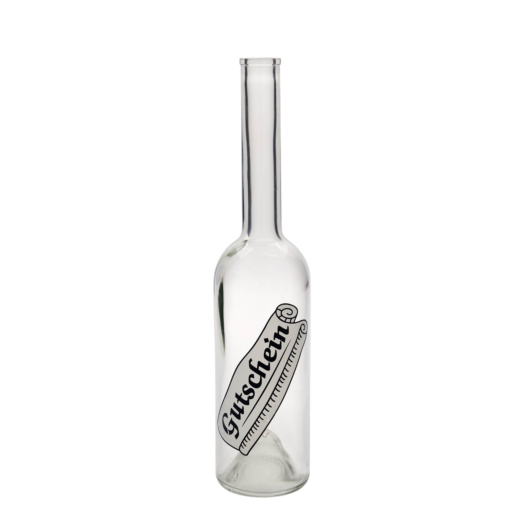 500 ml glass bottle 'Opera', design: voucher, opening: cork