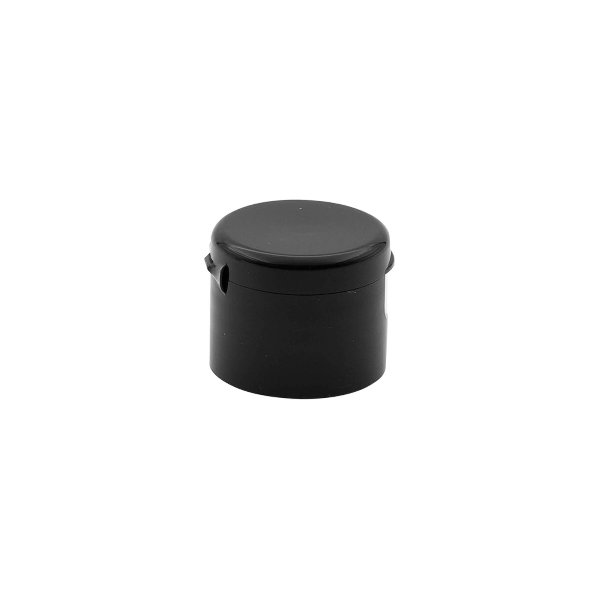 Screw cap with hinged flap, PP plastic, black, for opening: 24/410 Screw cap with hinged flap, PP plastic, black, for opening: 24/410