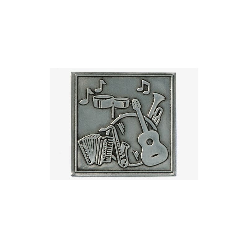 Tin label ‘Music’, square, metal, silver