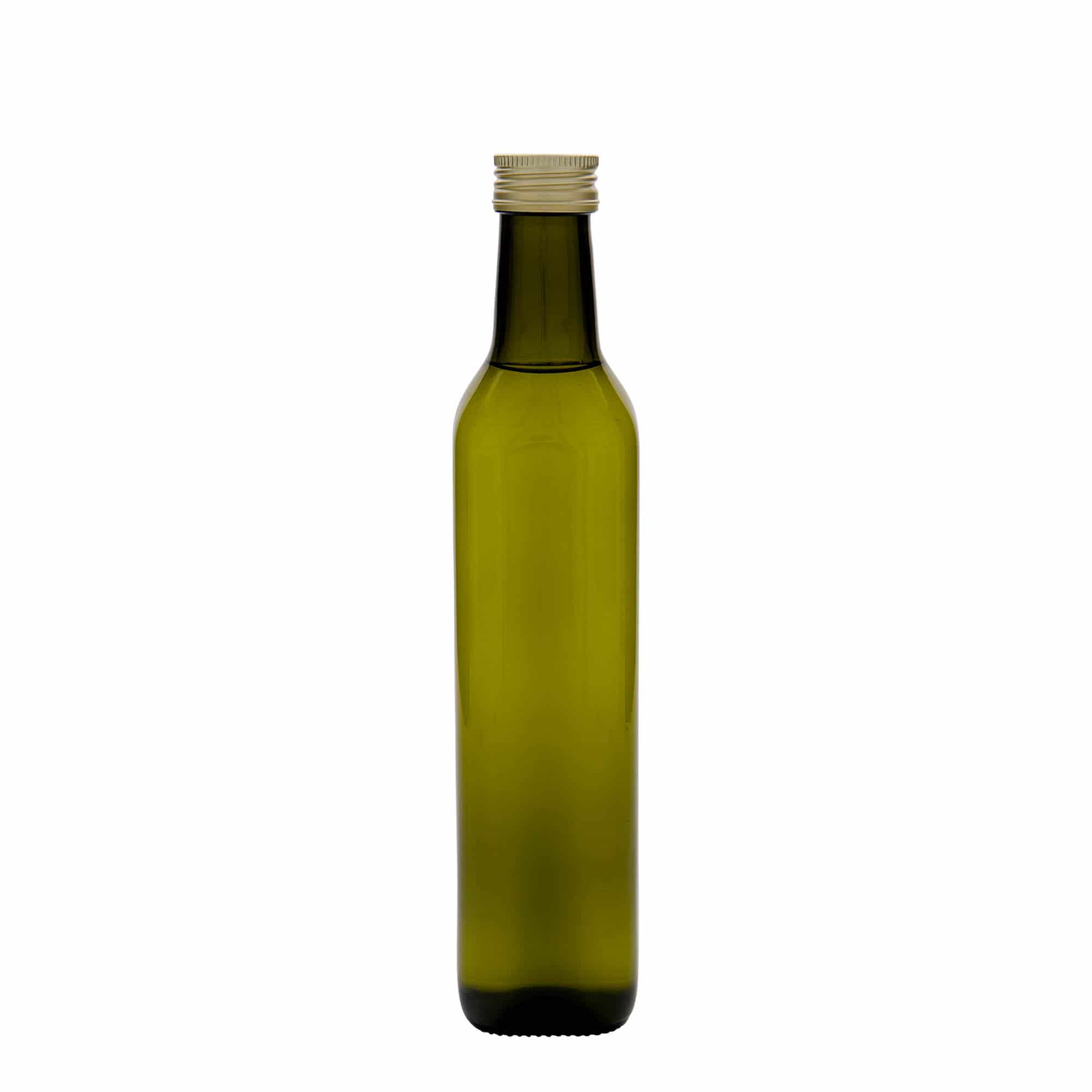 500 ml glass bottle 'Marasca', square, antique green, closure: PP 31.5