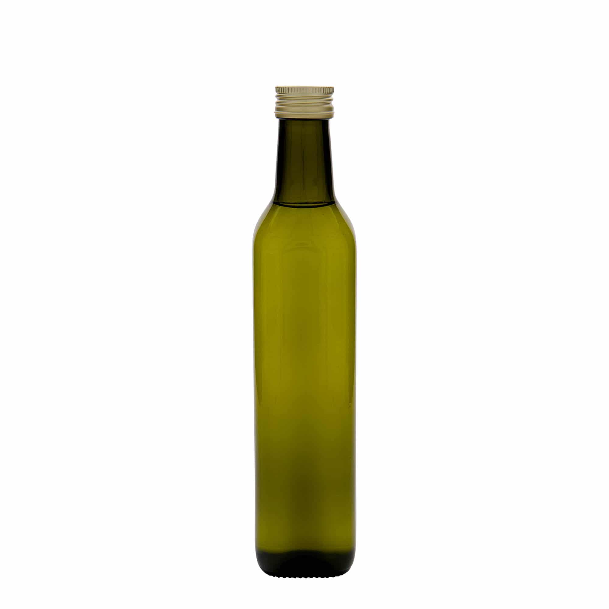 500 ml glass bottle ‘Marasca’, square, antique green, opening: PP 31.5