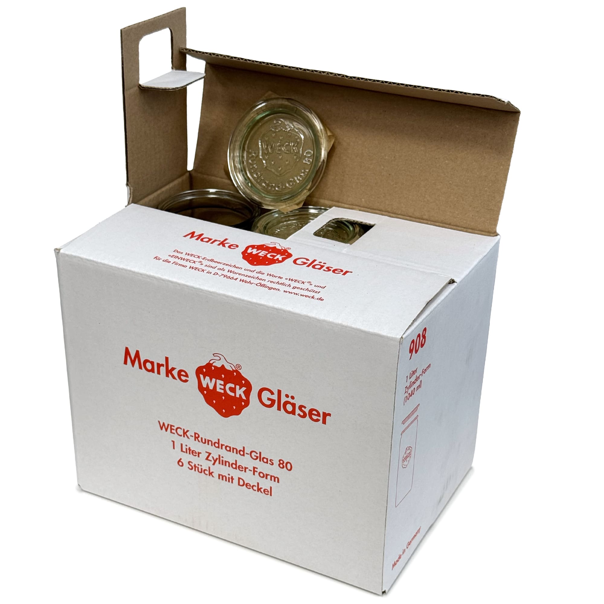 6x 1040 ml WECK cylinder jar with glass lid RR 80
