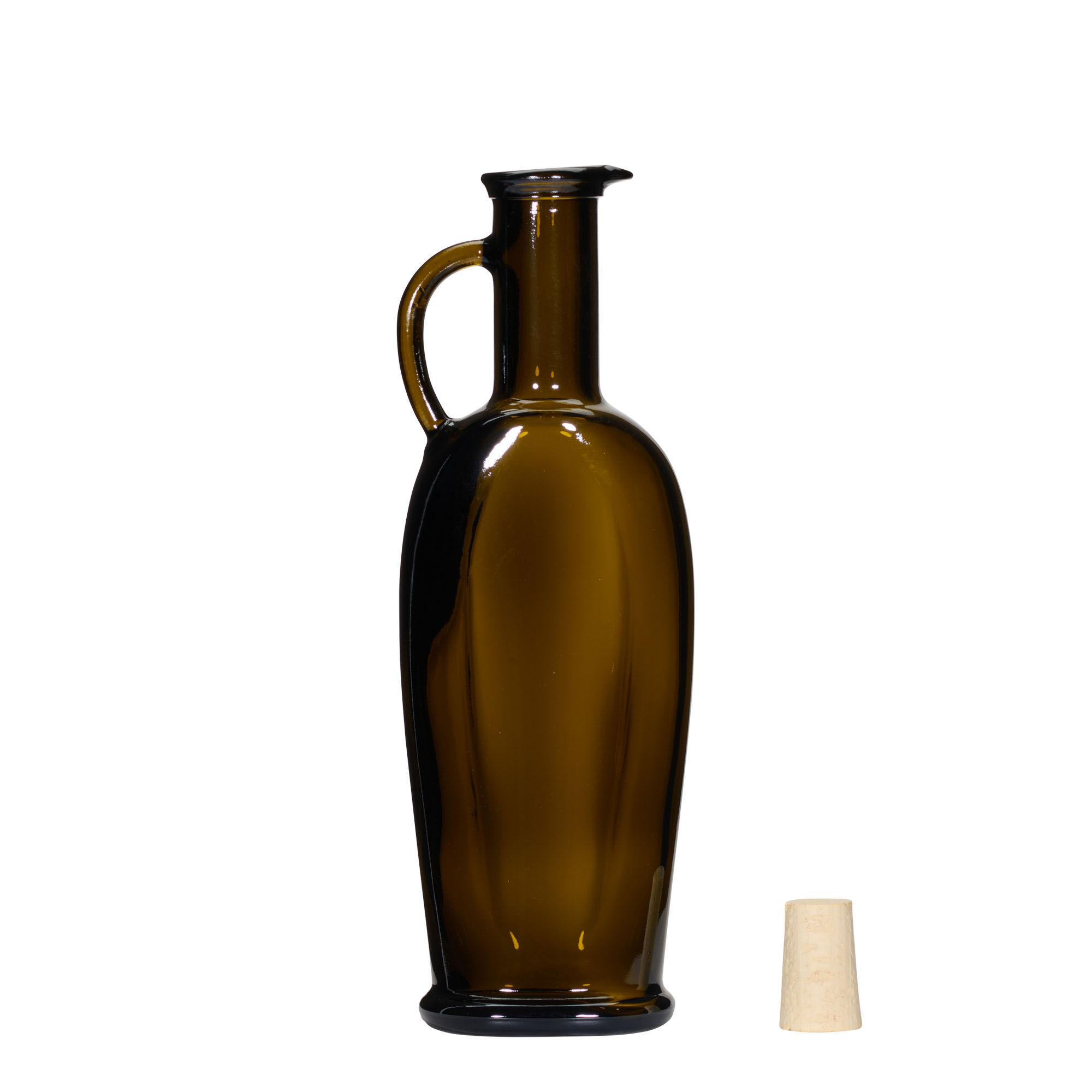 250 ml glass bottle 'Eleganta', oval, antique green, opening: cork
