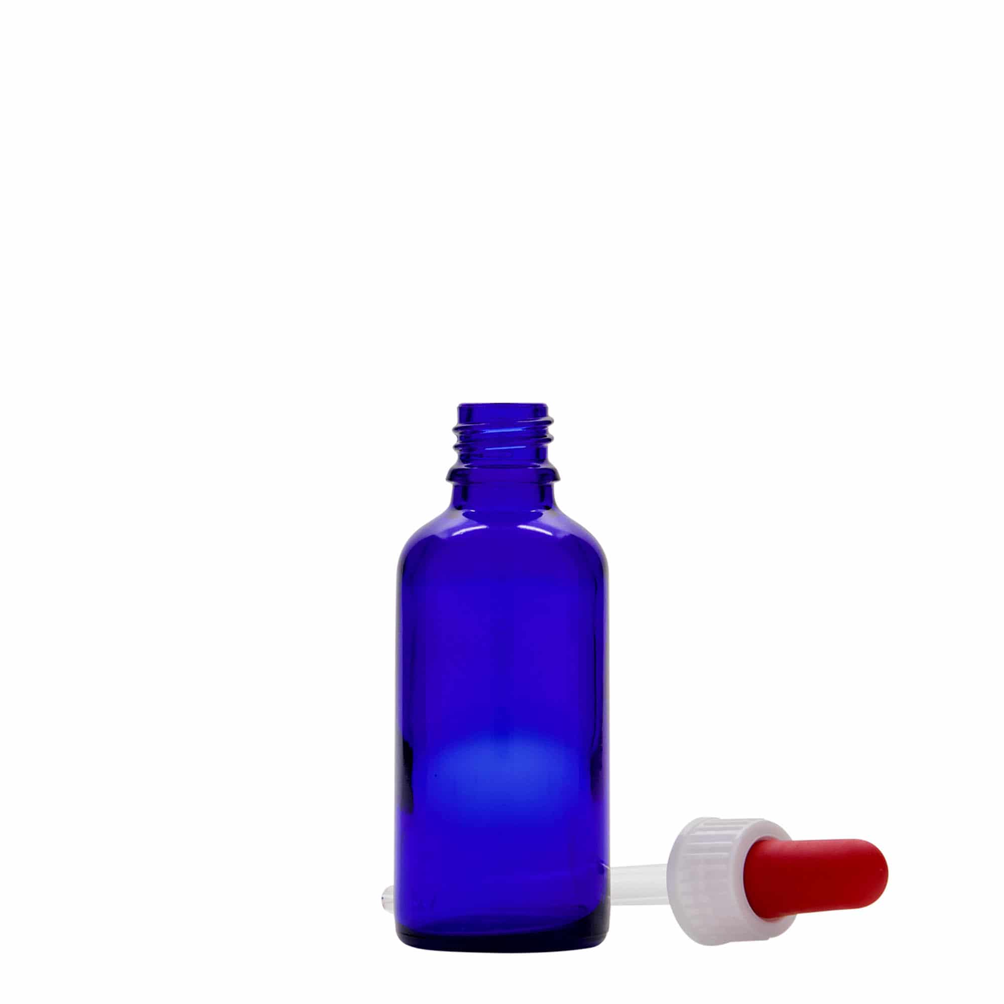 50 ml medicine pipette bottle, glass, royal blue/red, closure: DIN 18