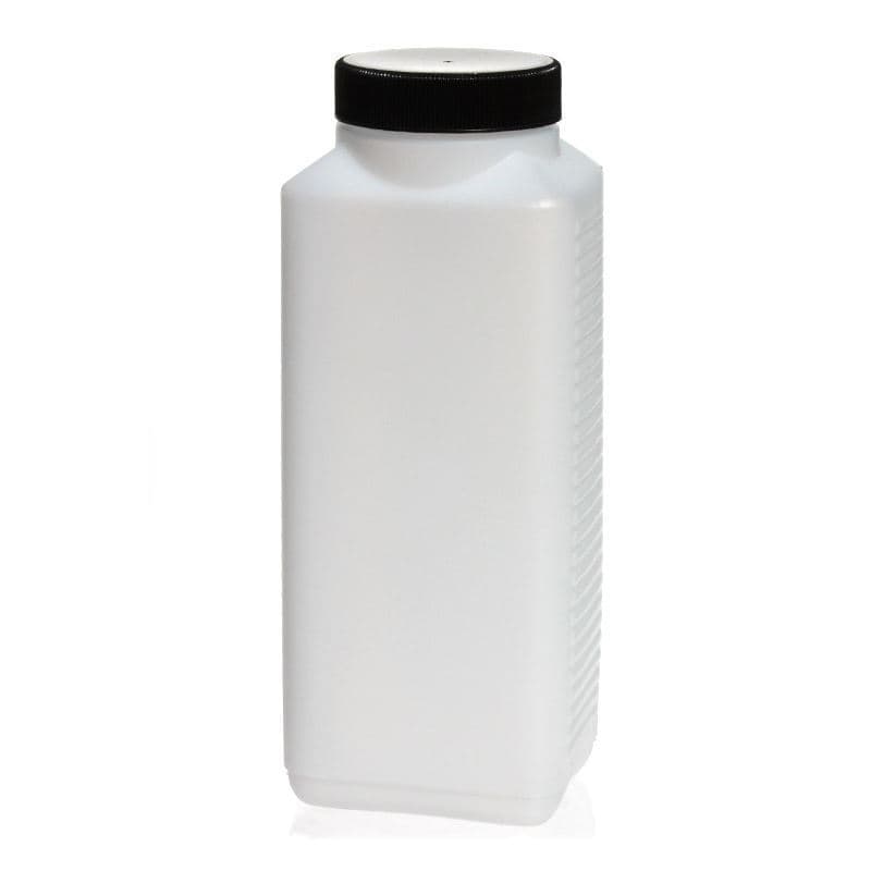 1,000 ml wide neck bottle, rectangular, HDPE plastic, natural, closure: DIN 60 EPE